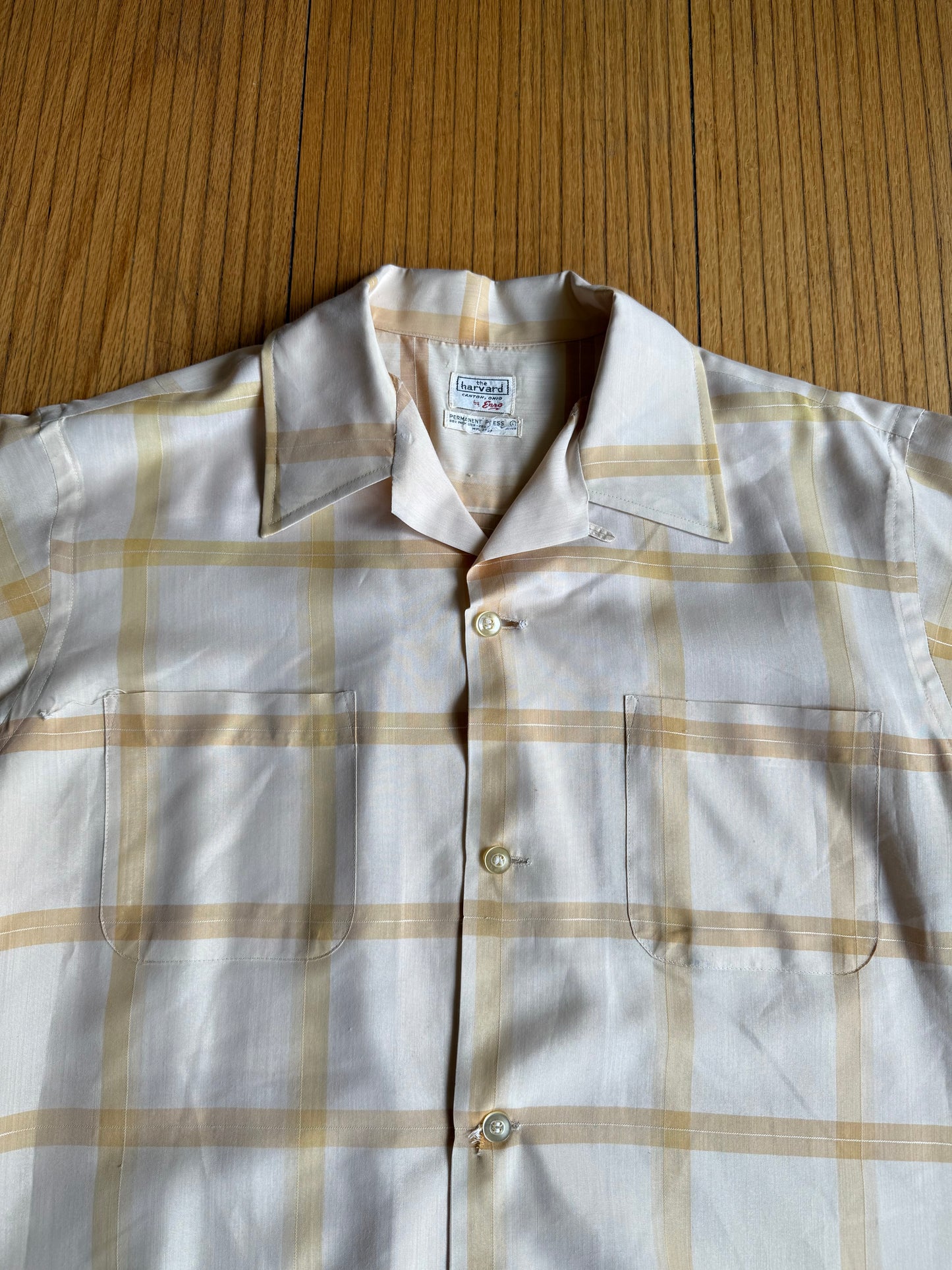 Vintage 1960s Permanent Press Checkered Button-Down Casual Shirt- L