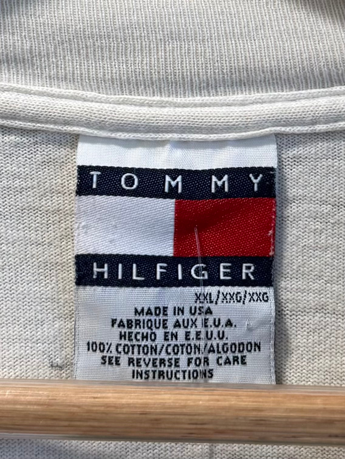 Vintage Tommy Hilfiger Big Flag Distressed White T-Shirt- XL