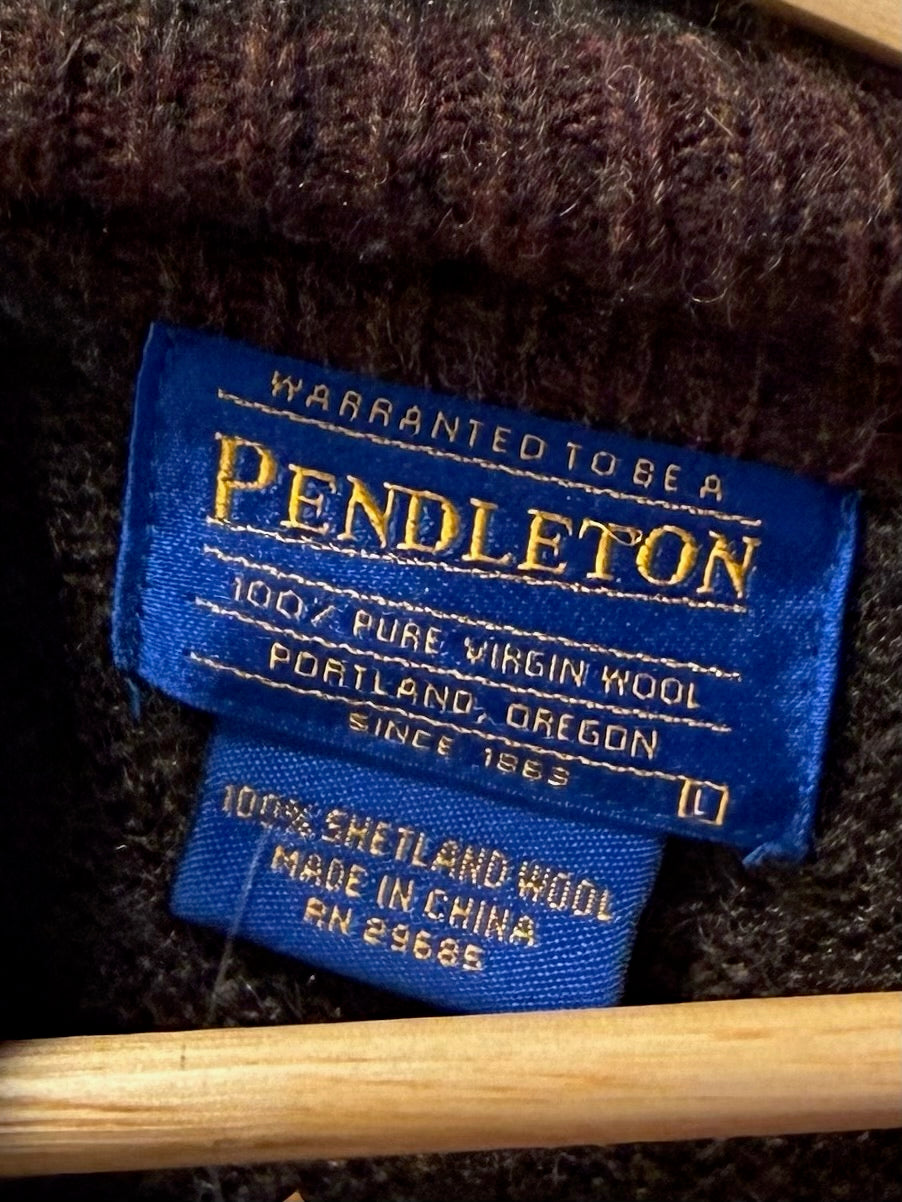 Vintage Pendleton Brown Wool Zip Jacket Sweater - L