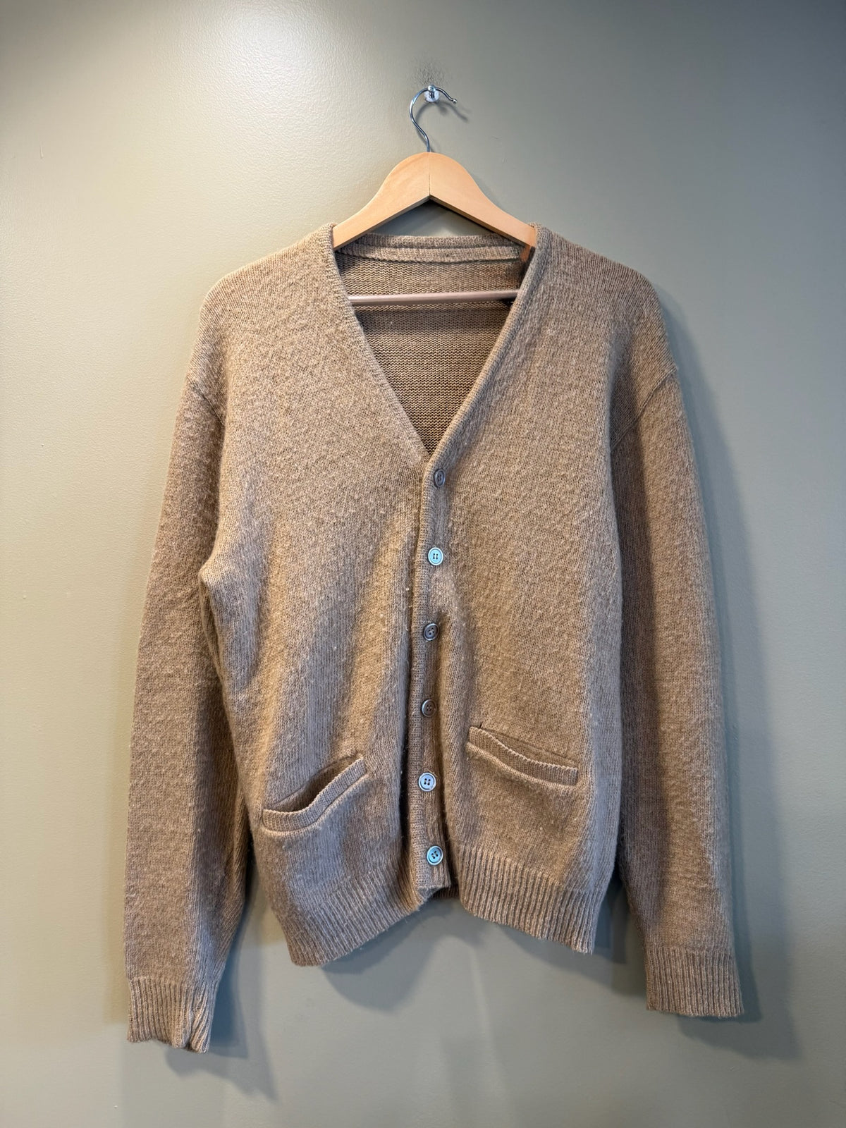 Vintage Tan Wool Cardigan Sweater - M