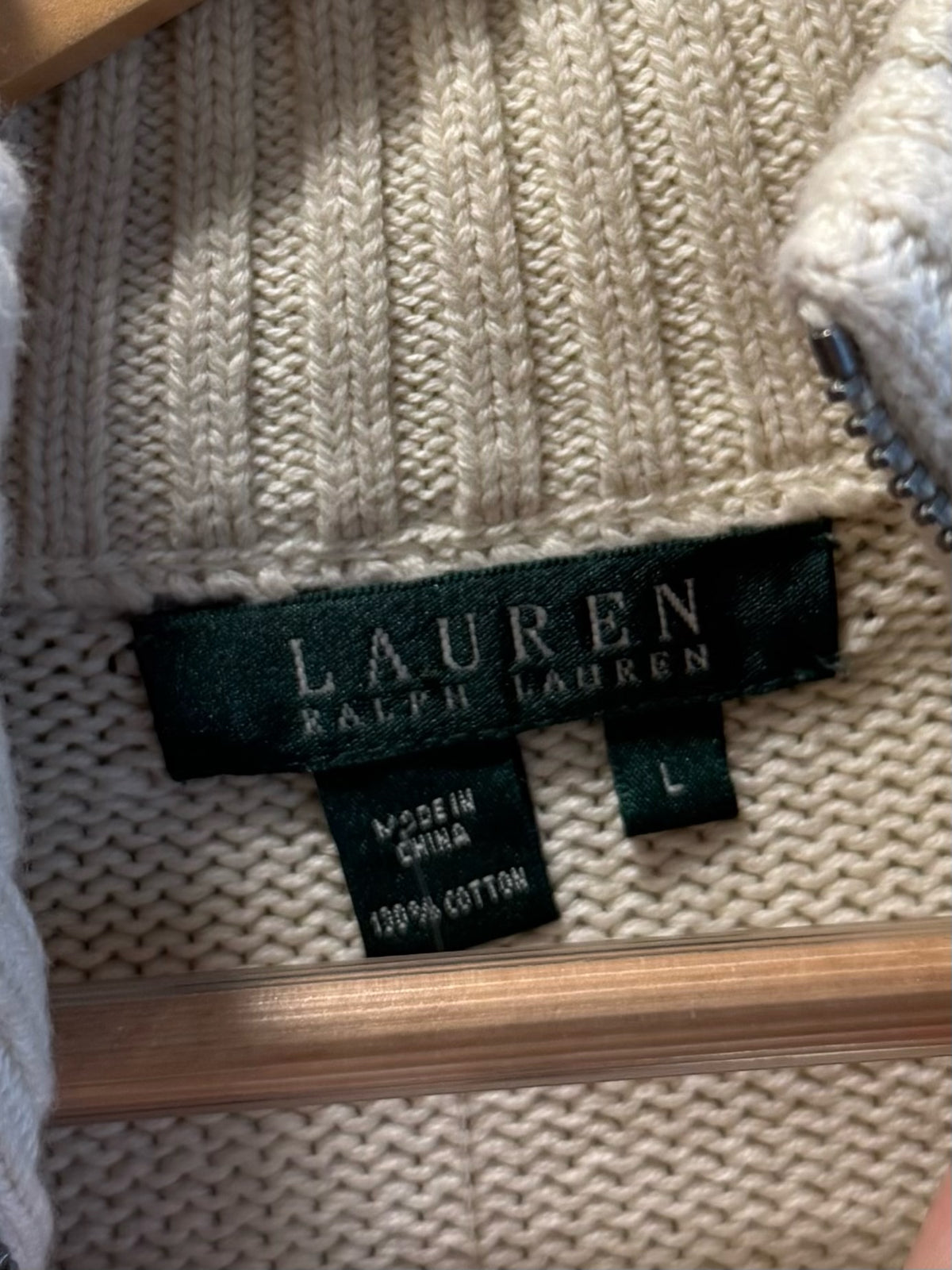 Vintage Lauren Ralph Lauren Cream Zip-Up Women’s Sweater - L