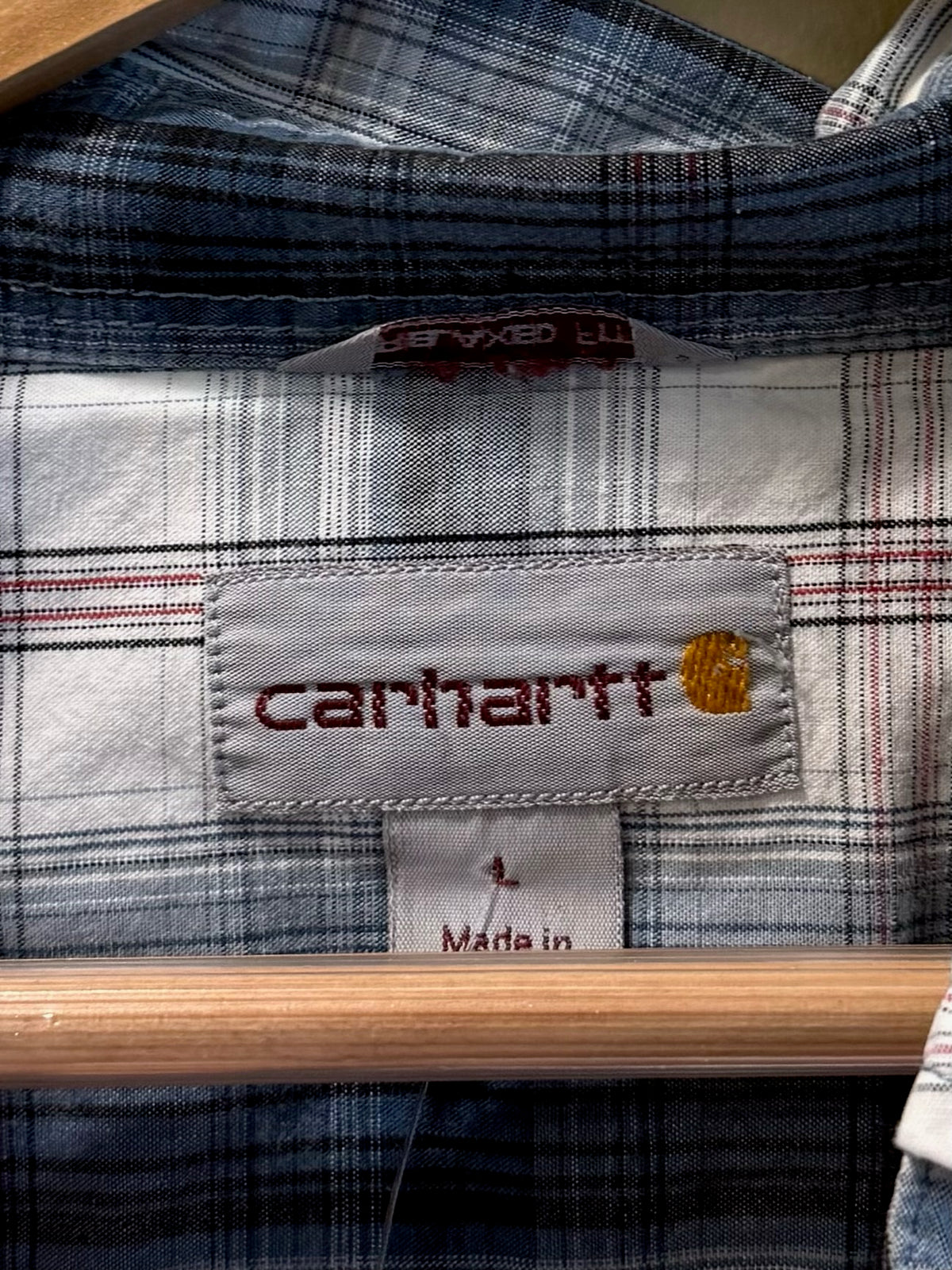 Vintage Carhartt White Black Maroon Plaid Button Up Flannel - L