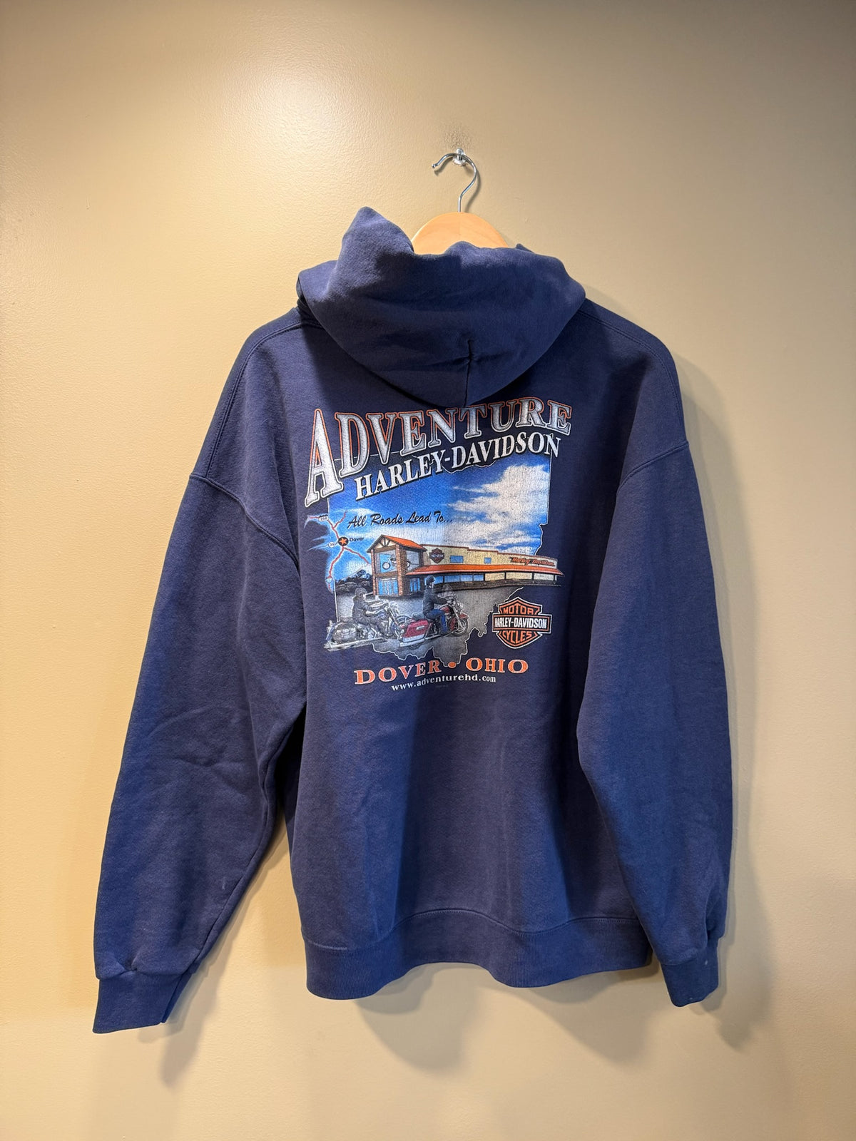 Vintage Harley Davidson Navy Hoodie Sweatshirt - XL