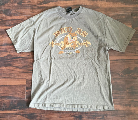 Vintage Harley Davidson Motorcycles Taz Looney Tunes T-Shirt- L