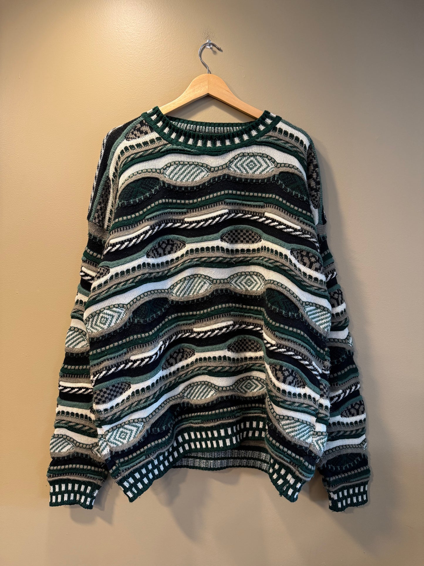 Vintage Protege 3D Knit Textured Green Sweater- XL