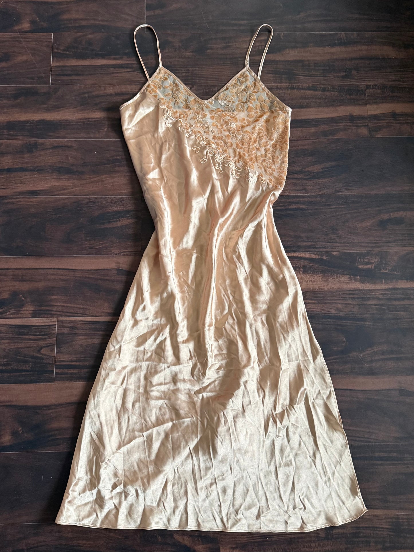 Vintage Gold Floral Slip Lingerie Dress- M
