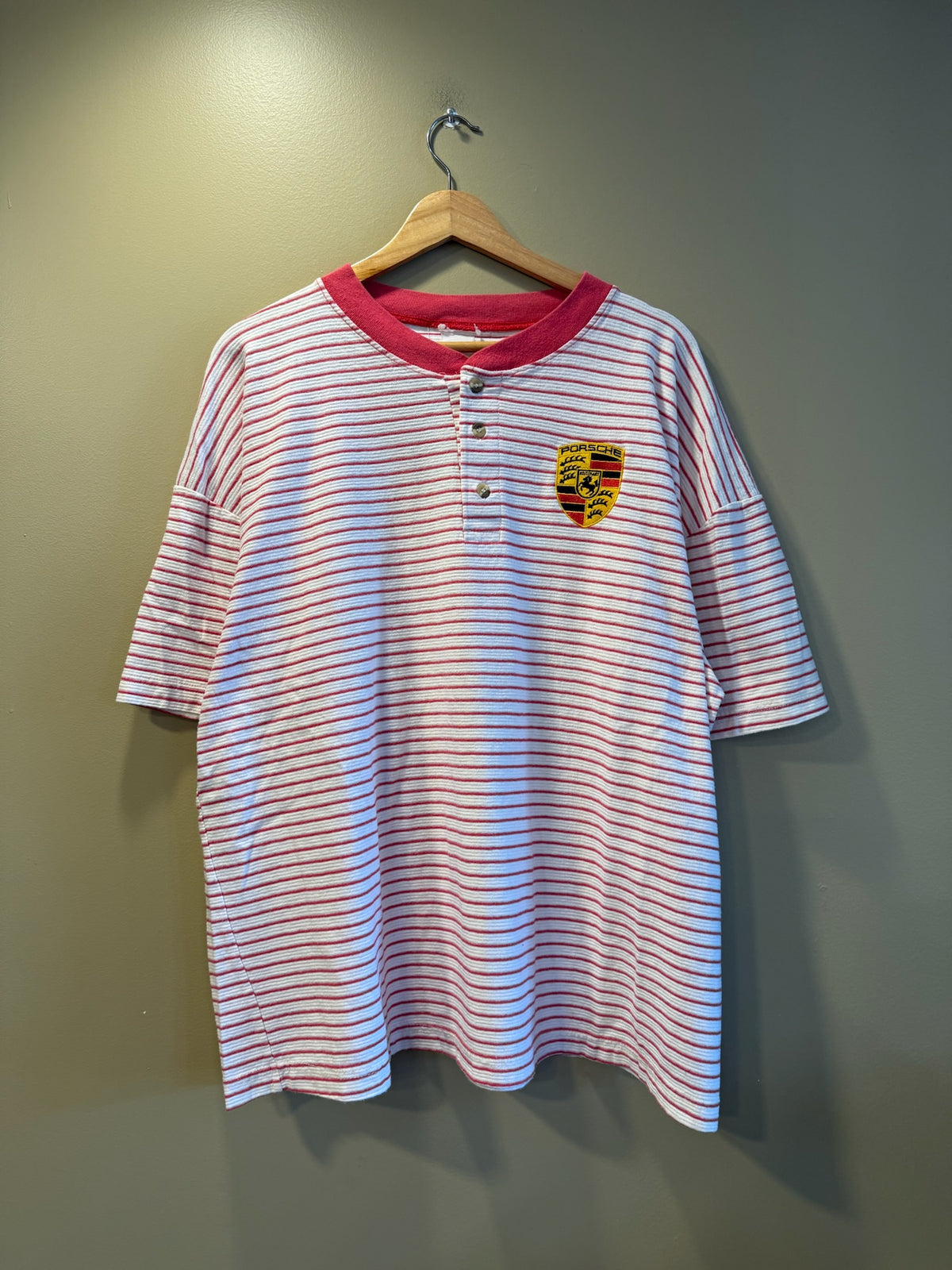 Vintage Porsche Striped Henley T-Shirt - XL