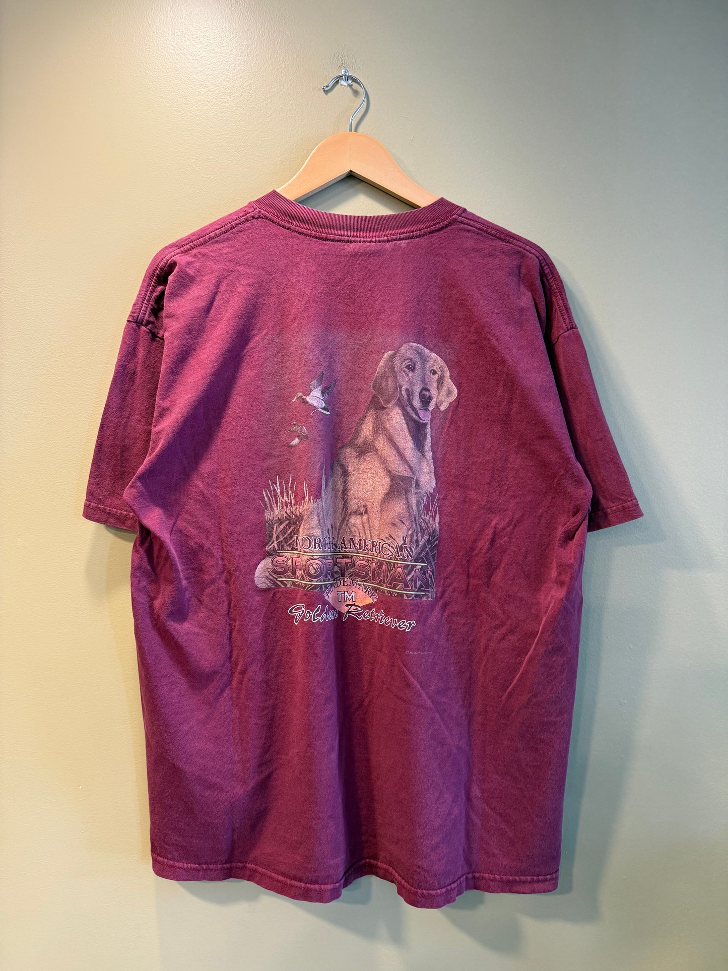 Vintage North American Sportsman Maroon Golden Retriever T-Shirt- XL