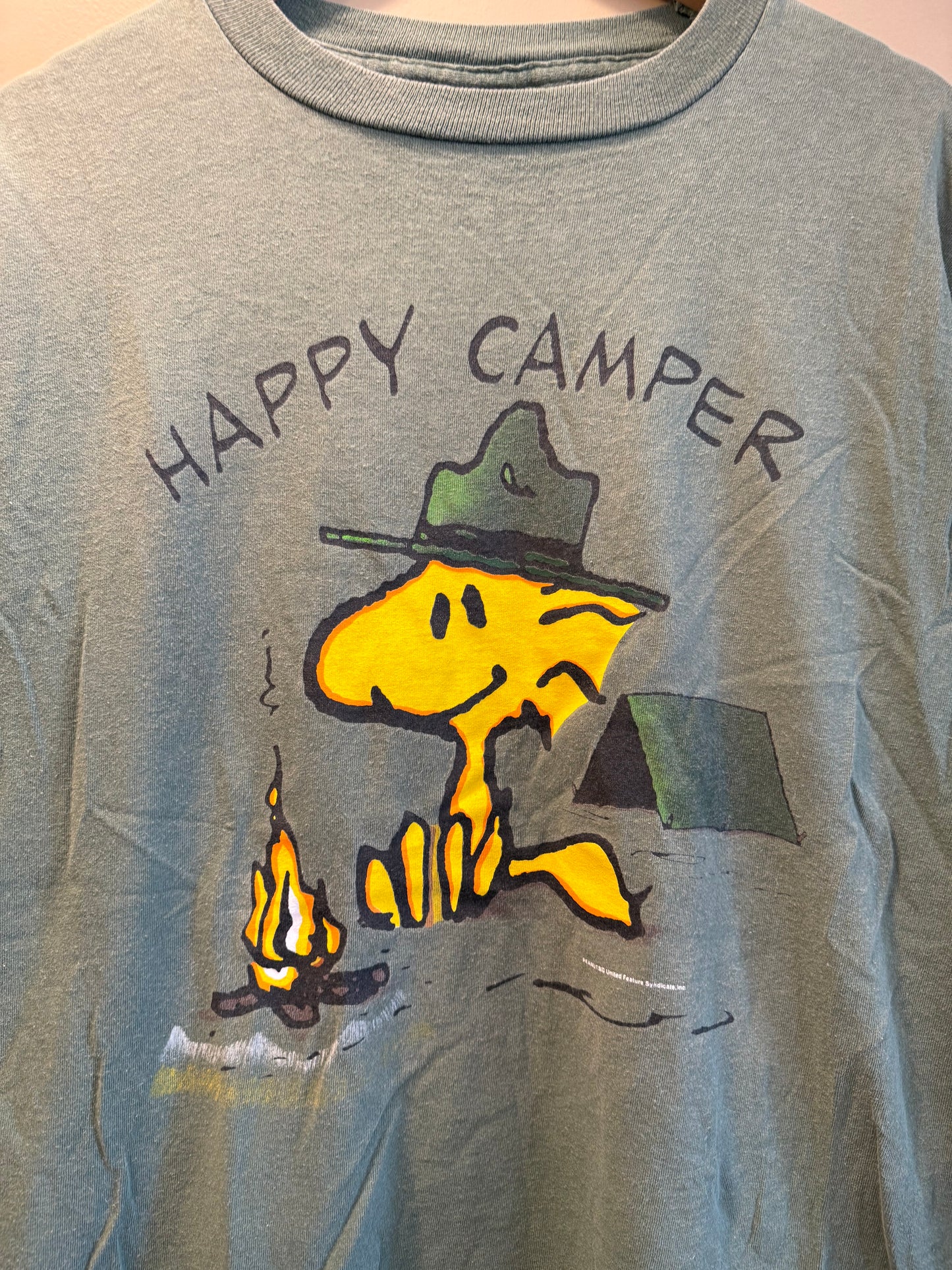 Vintage Peanuts Woodstock Happy Camper Green T-Shirt- L/XL