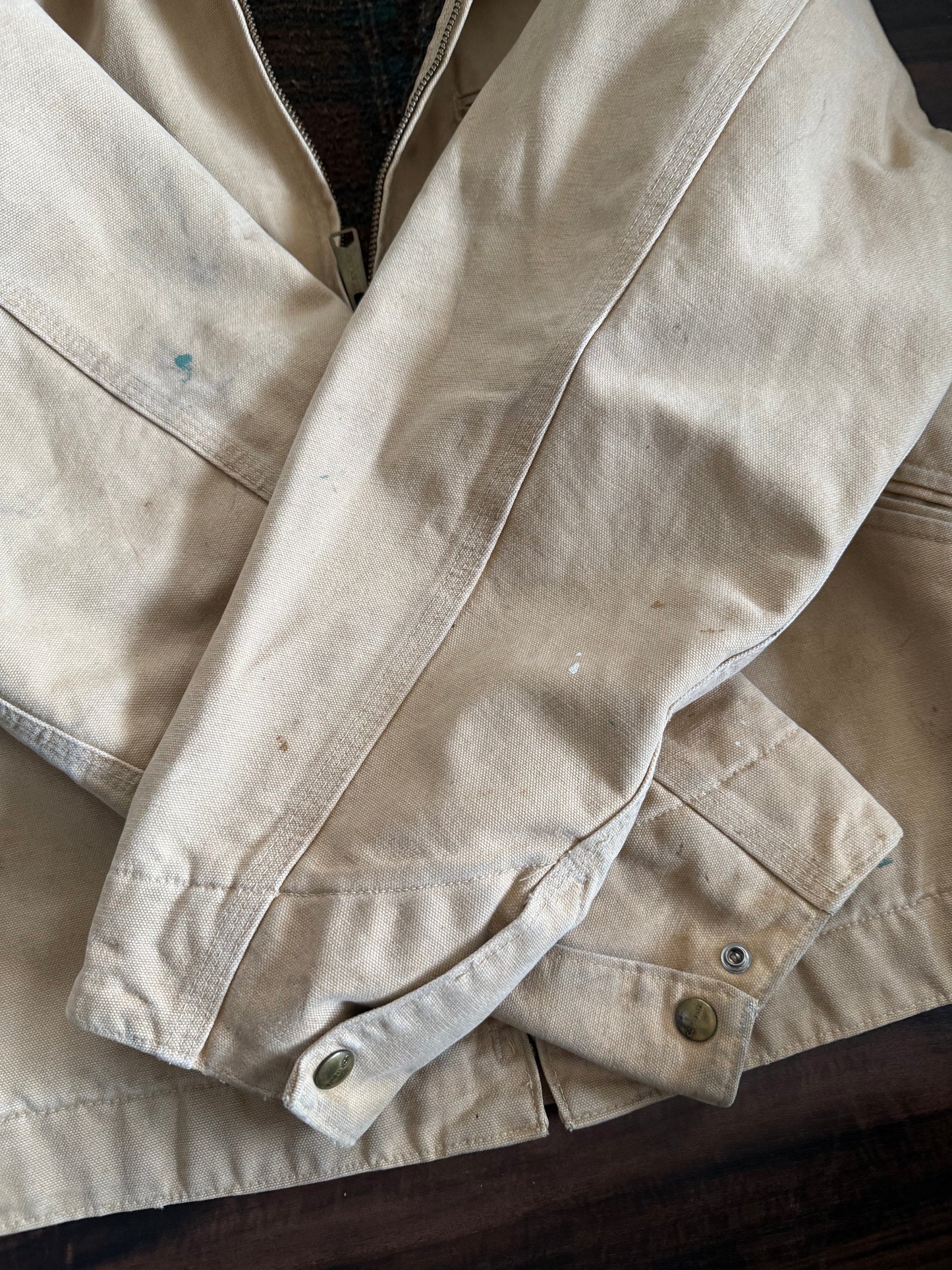 Vintage Carhartt J43WET Tan Flannel Lined Detroit Jacket- L