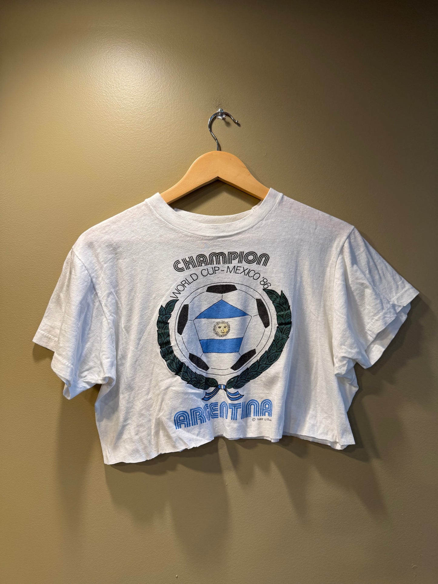Vintage Argentina World Cup 86 Crop Top T-Shirt- M/L