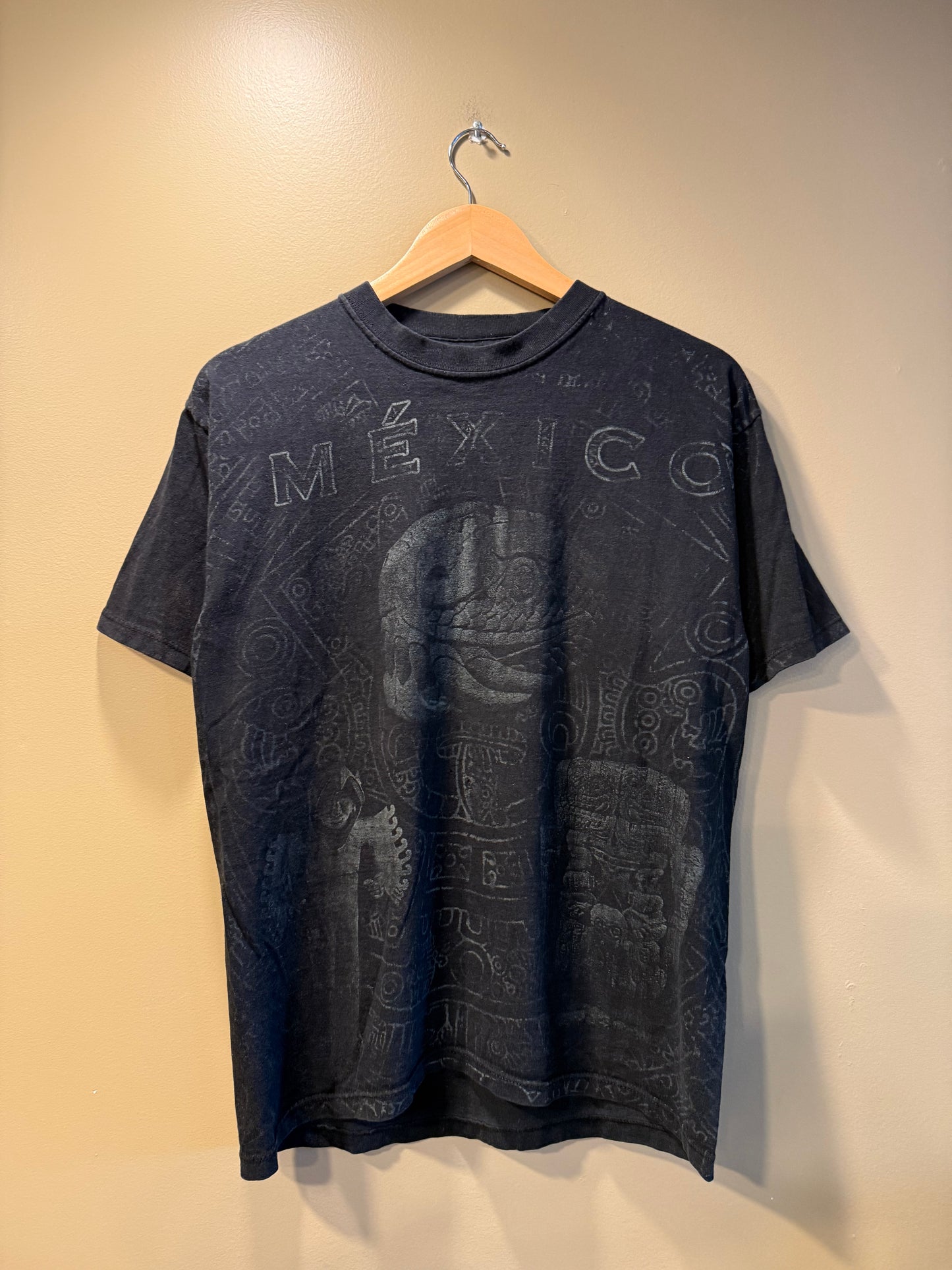 Vintage Mexico All Over Print Black T-Shirt- M