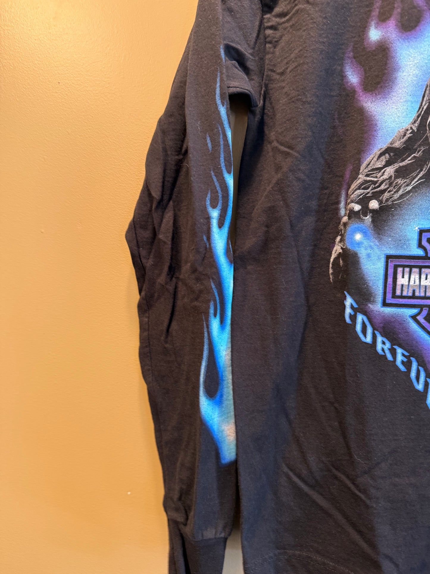 Vintage Harley Davidson Forever Two Wheels Wizard Flames Long Sleeve T-Shirt- S