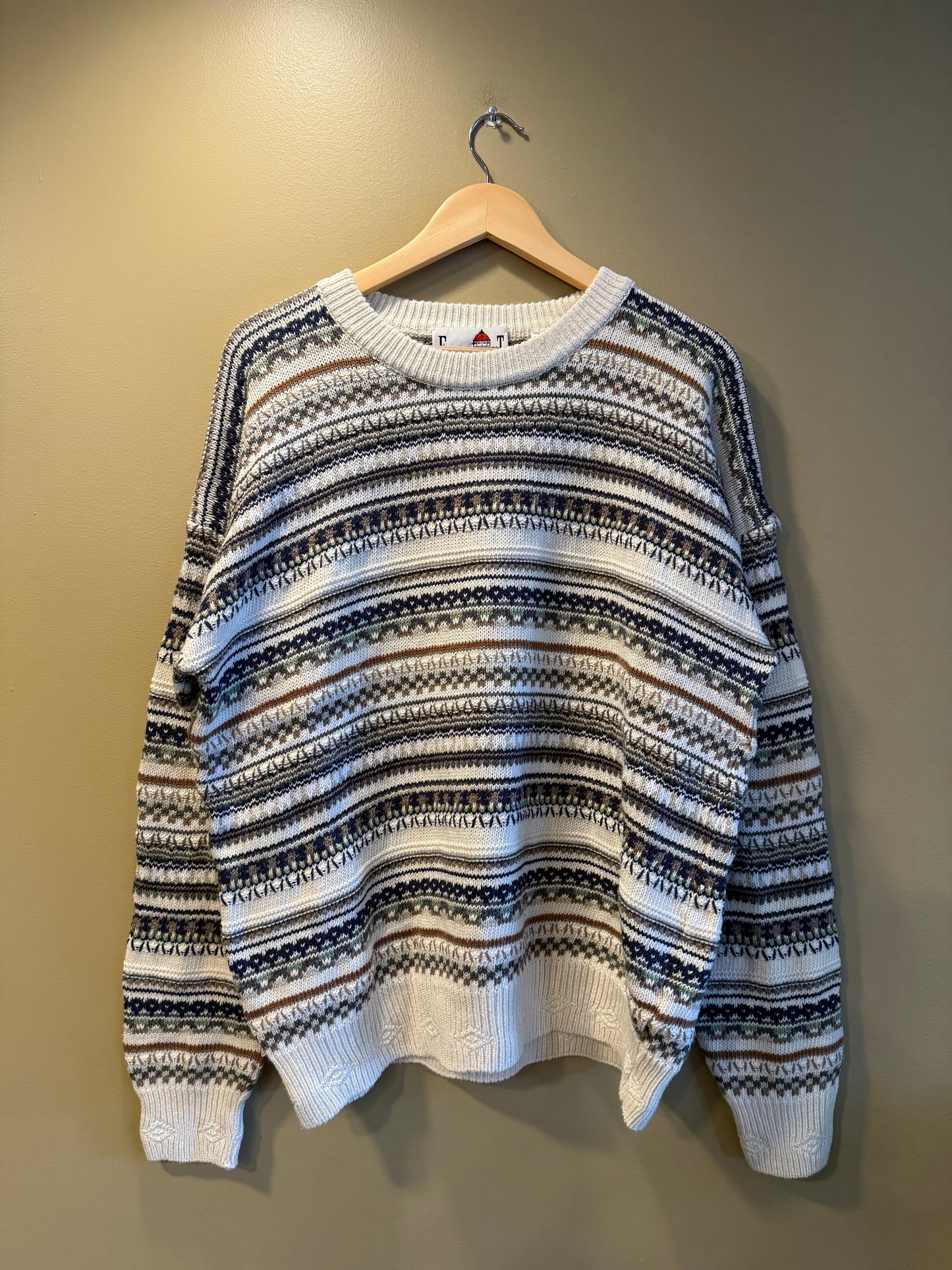Vintage Florence Tricot Made In Italy White Striped Sweater- XL