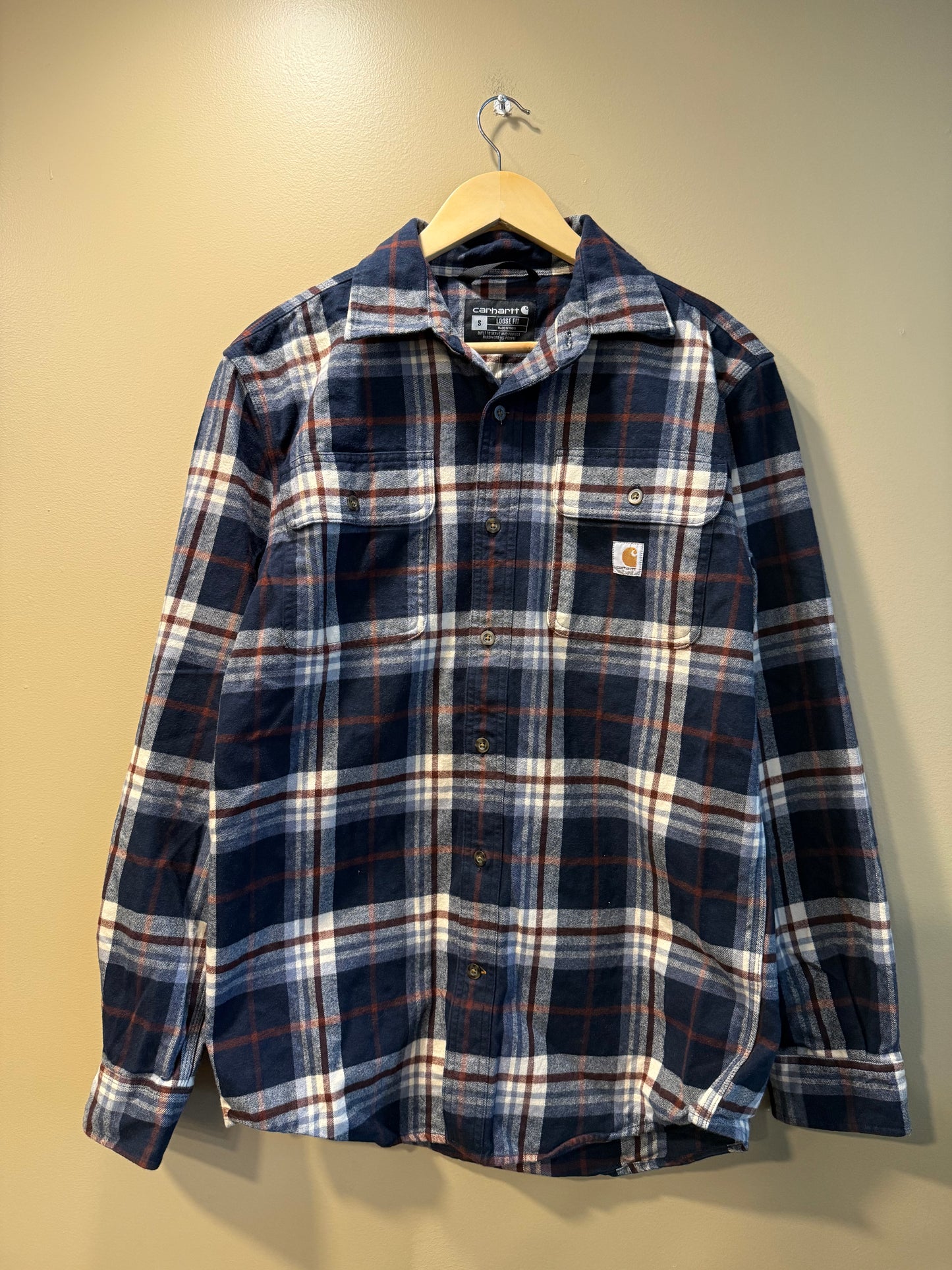 Vintage Carhartt Blue & Brown Checkered Flannel Shirt- S