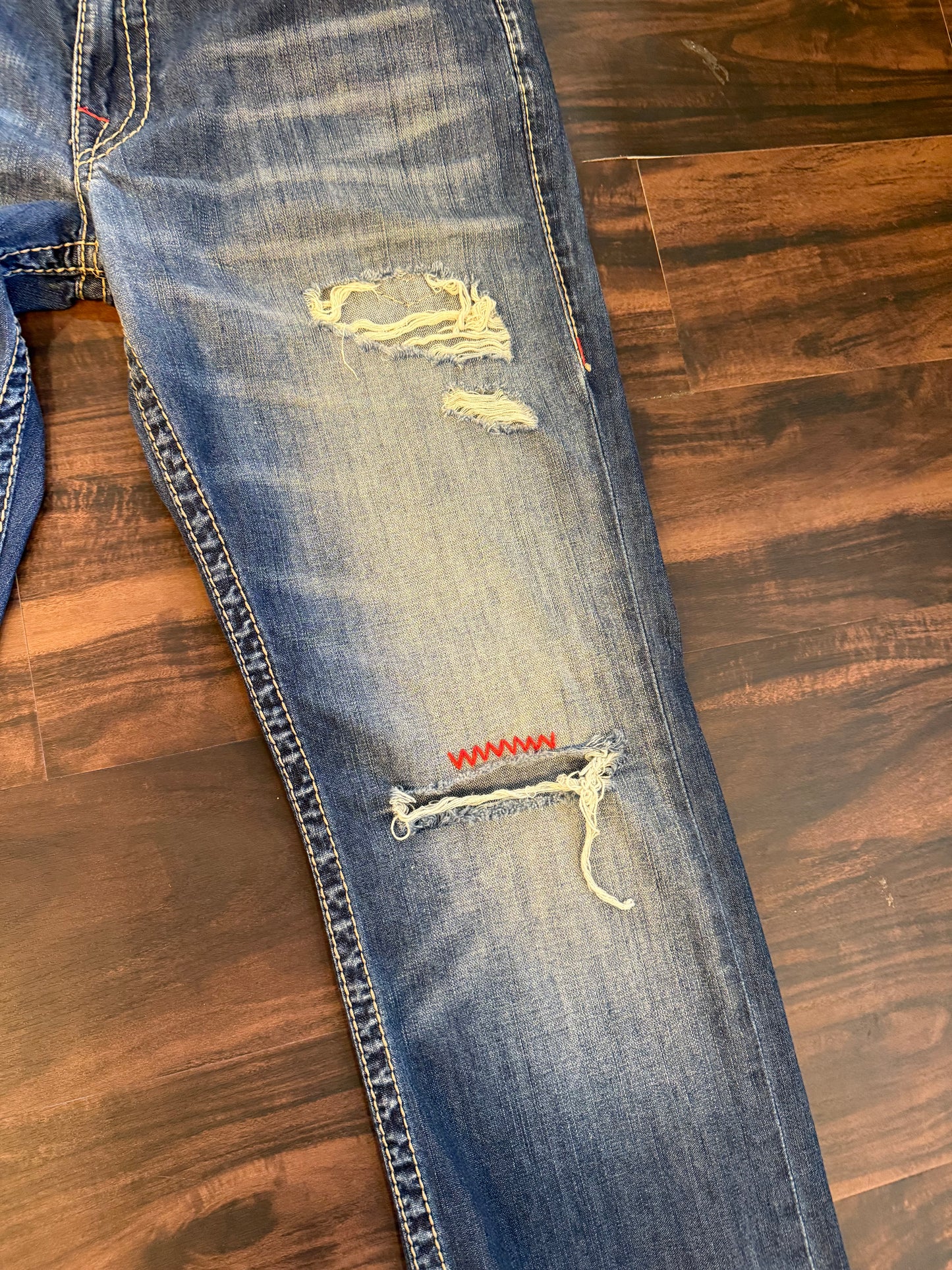 Vintage True Religion Red Lined Distressed Denim Jeans- 34x32