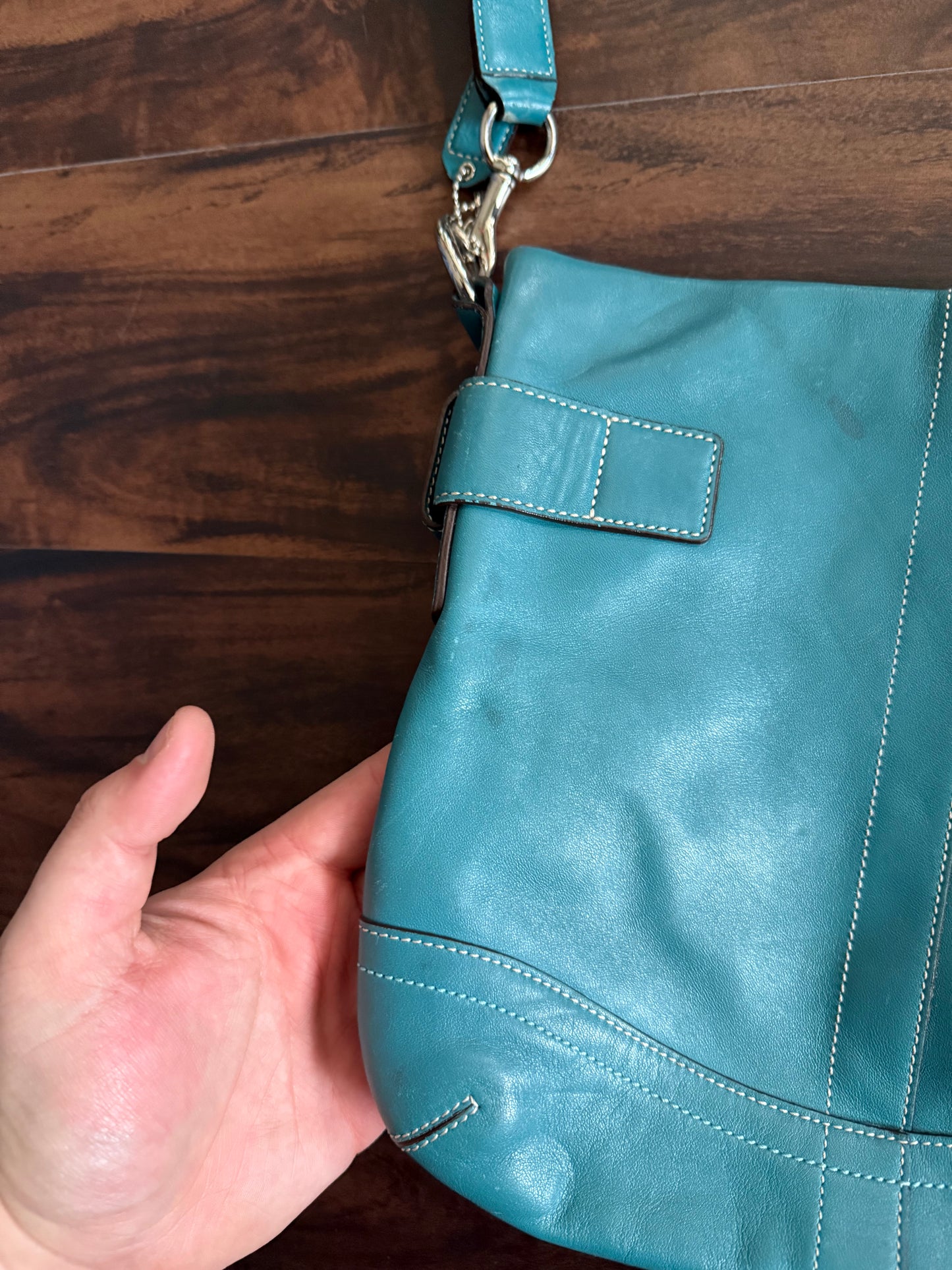 Vintage Authentic Coach Turquoise Leather Hobo Shoulder Bag