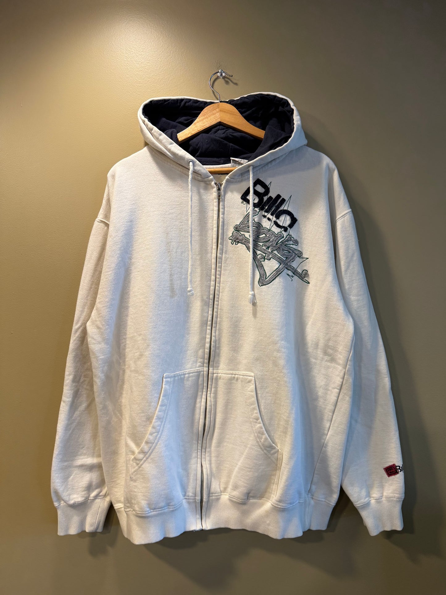 Vintage Billabong White Zip-Up Hoodie Sweatshirt- XL