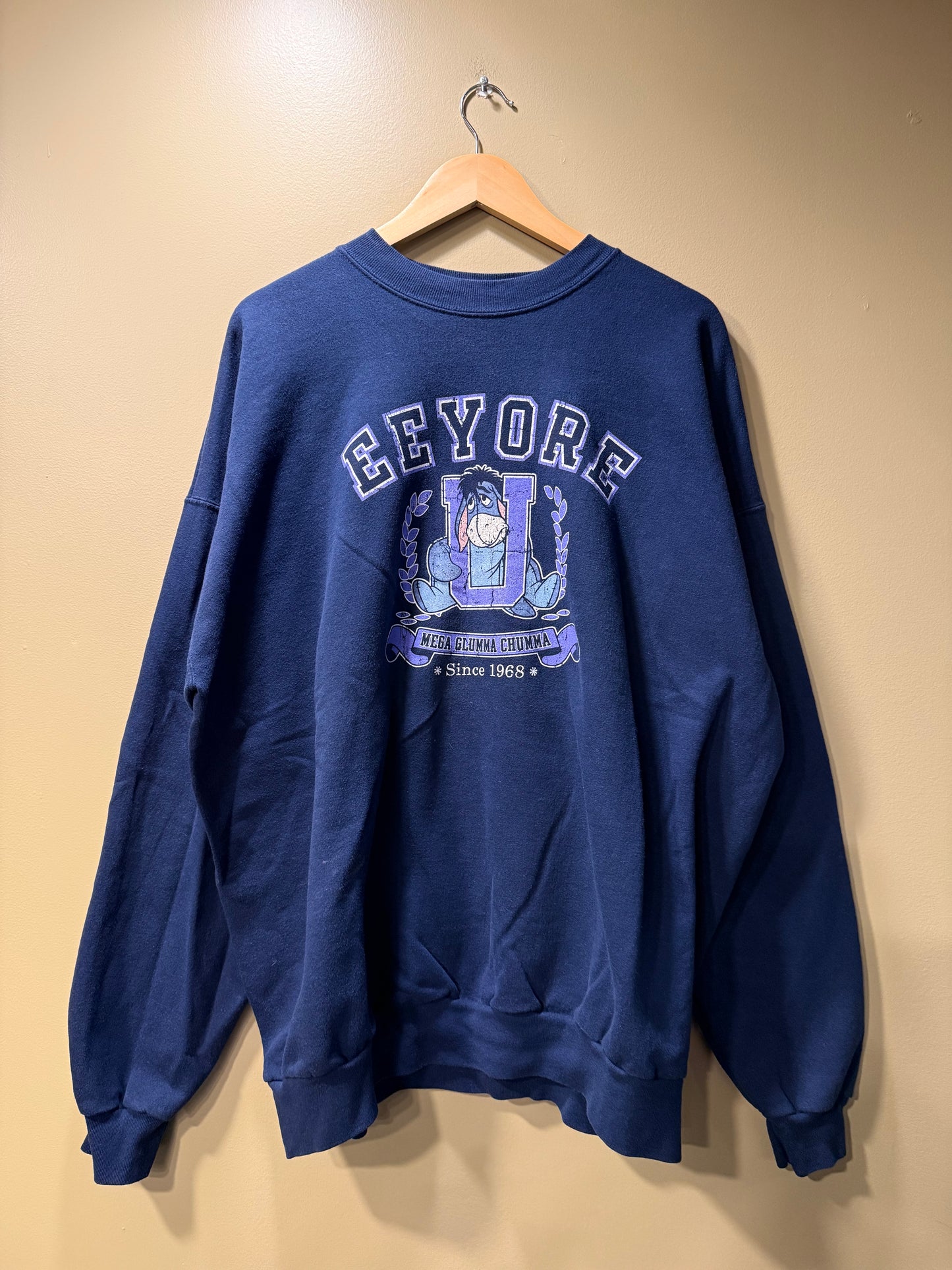 Vintage Eeyore University Navy Blue Crewneck Sweatshirt- XXL