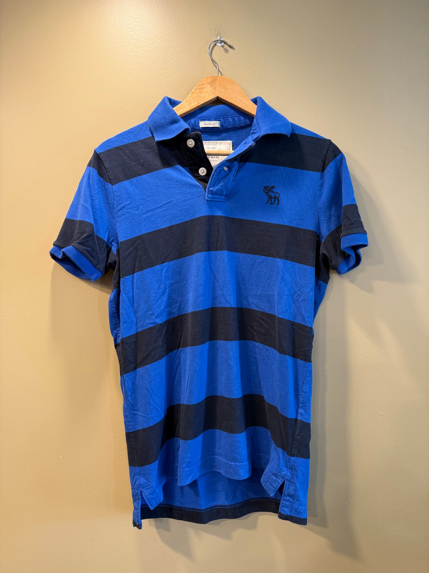 Vintage Abercrombie & Fitch Blue & Black Striped Polo Shirt- M