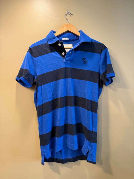 Vintage Abercrombie & Fitch Blue & Black Striped Polo Shirt- M