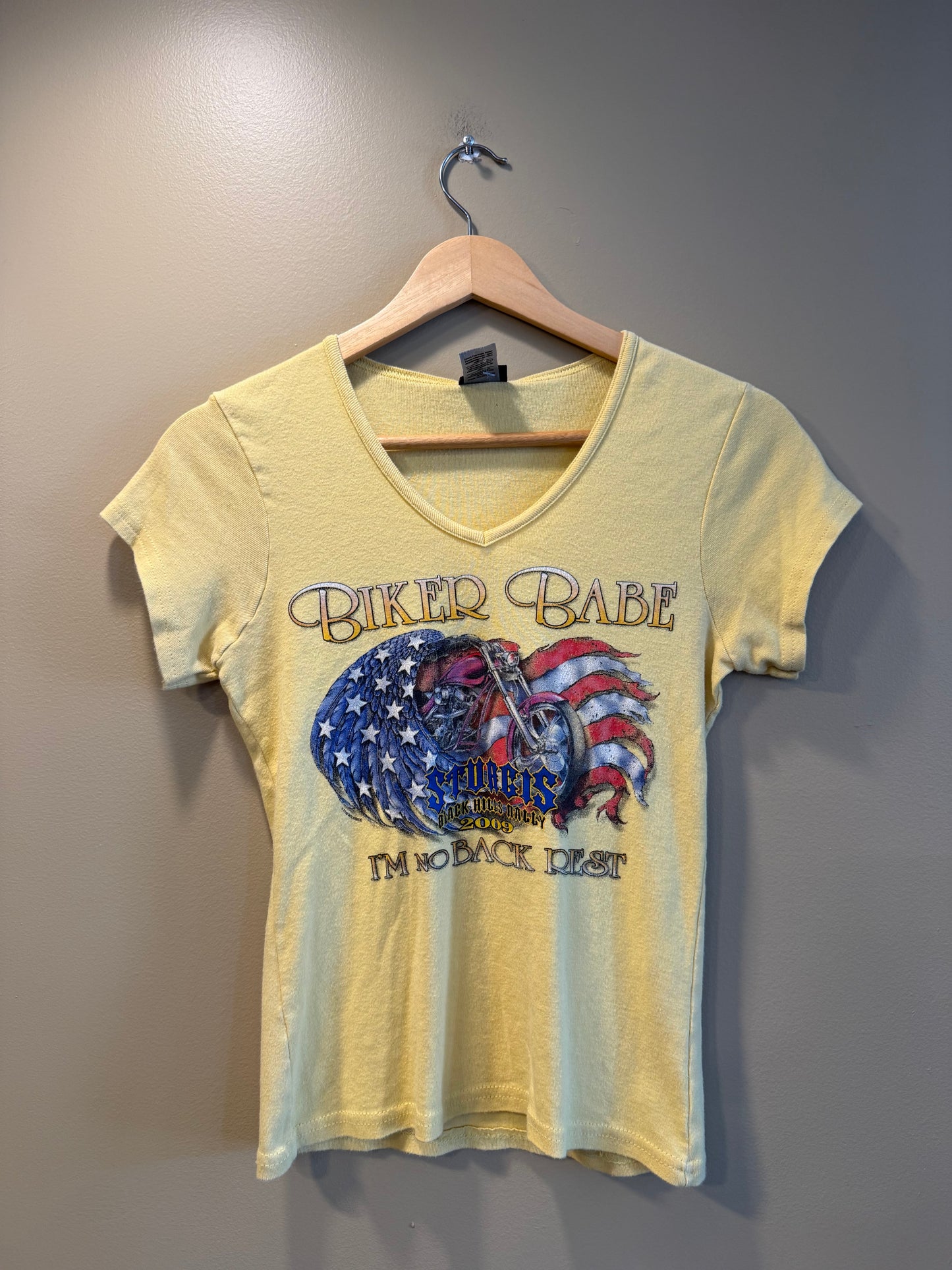 Vintage Biker Babe Yellow Sturgis Baby Tee T-Shirt- S