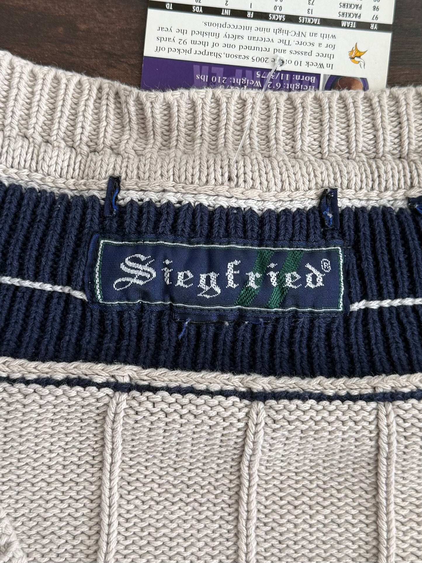 Vintage Siegfried V-Neck Collegiate Style White Cable Knit Sweater- M