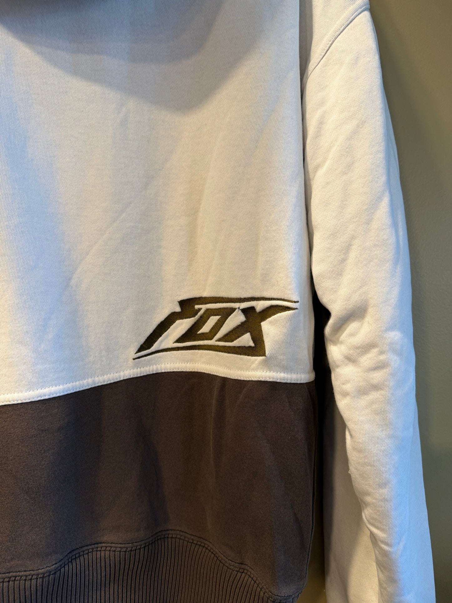 Vintage Fox Racing Brown & White Fur Lined Zip-Up Hoodie Sweatshirt- L