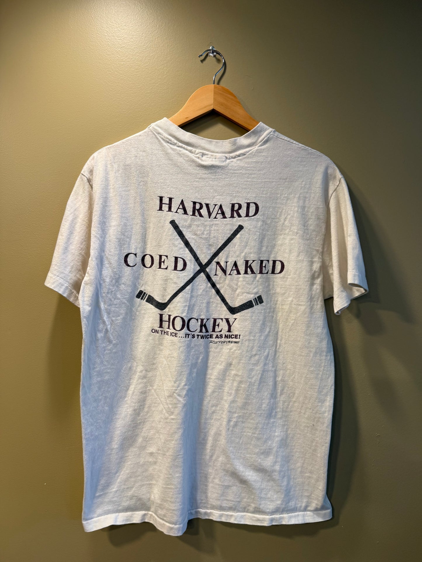 Vintage Harvard Co-Ed Naked Hockey T-Shirt- L