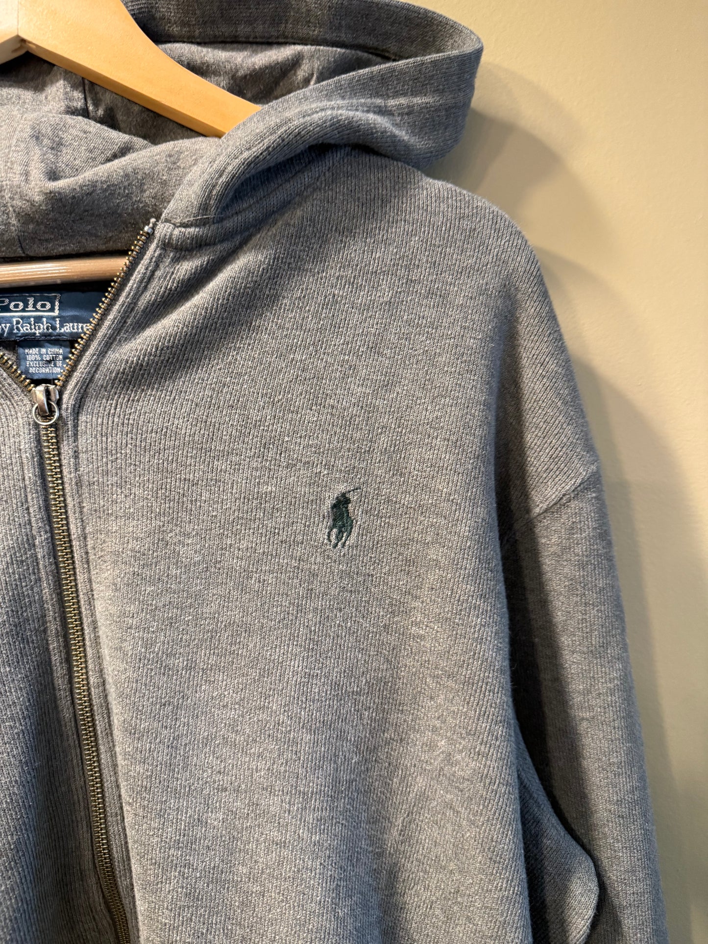 Vintage Polo Ralph Lauren Gray Knit Zip-Up Hoodie Sweatshirt- XL