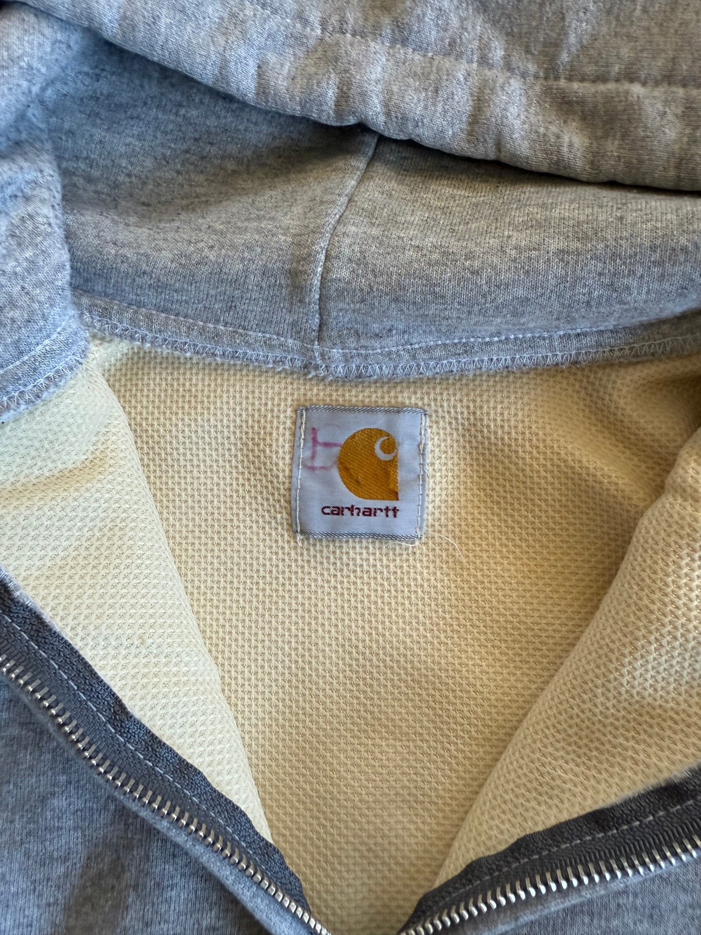 Vintage Carhartt Gray Waffle-Lined Heavyweight Hoodie Sweatshirt- L