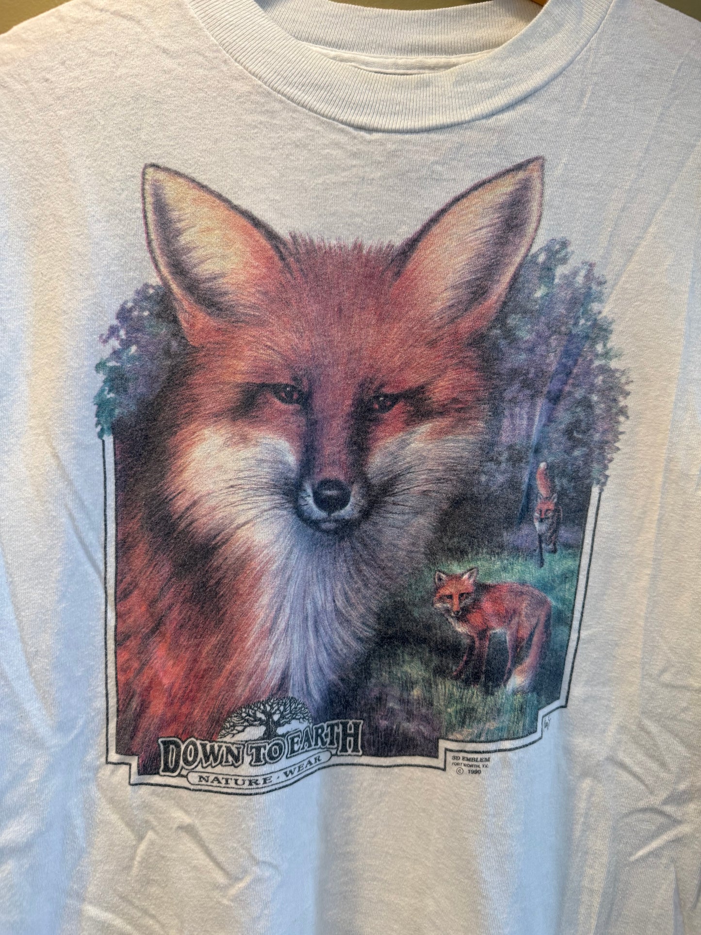 Vintage 3D Emblem Red Fox Down To Earth Nature Wear T-Shirt- M