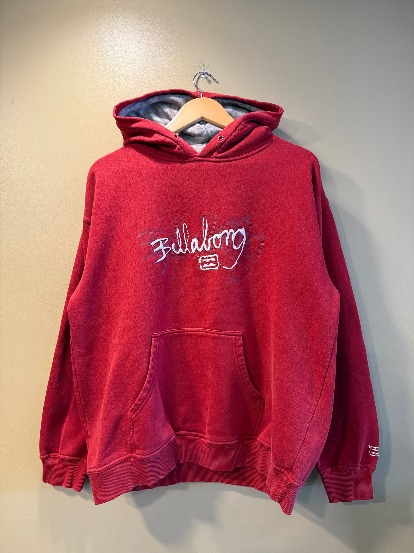 Vintage Billabong Red Sketch Font Embroidered Hoodie Sweatshirt- M
