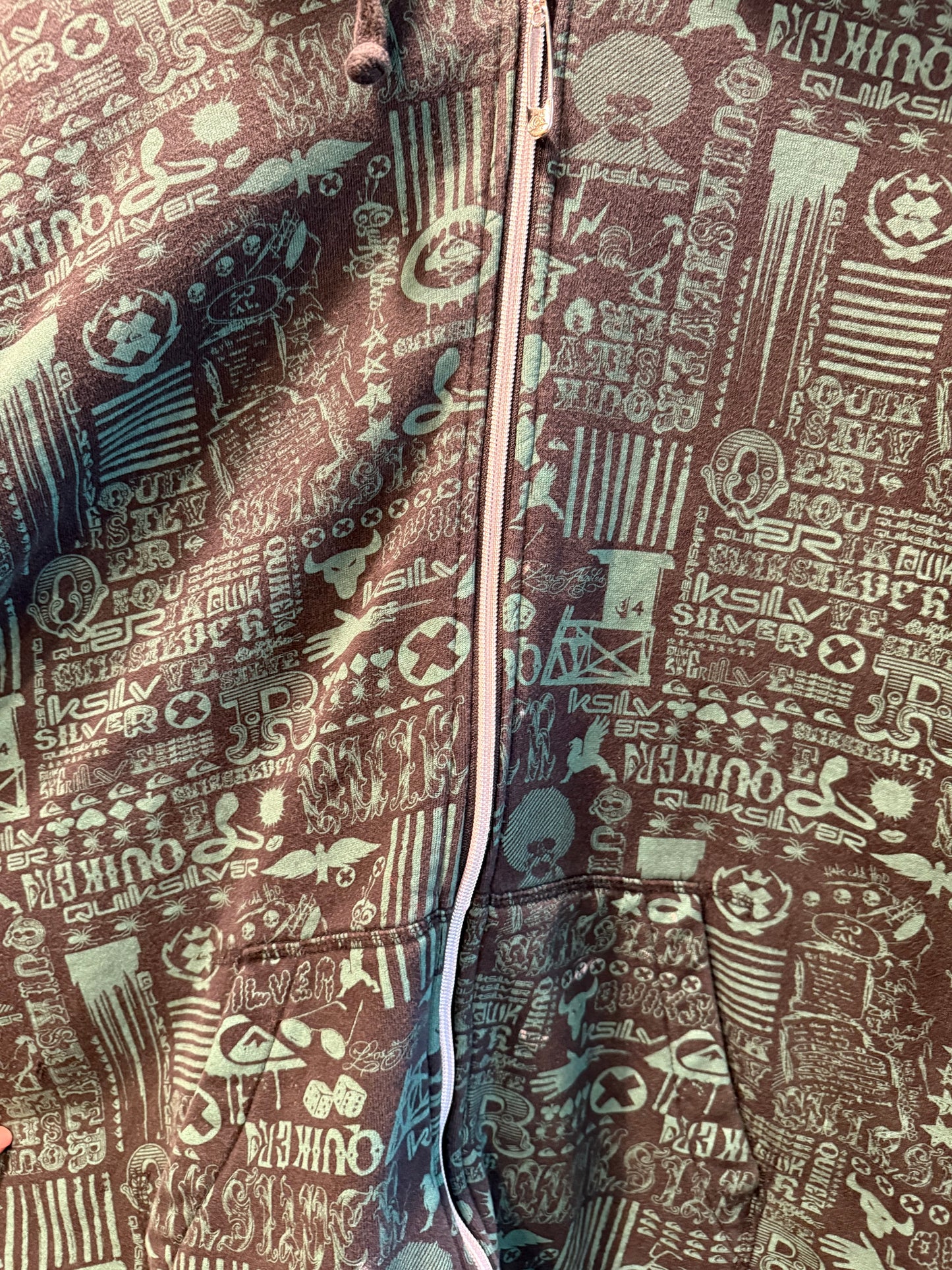 Vintage Quiksilver All Over Print Zip-Up Hoodie Sweatshirt- L