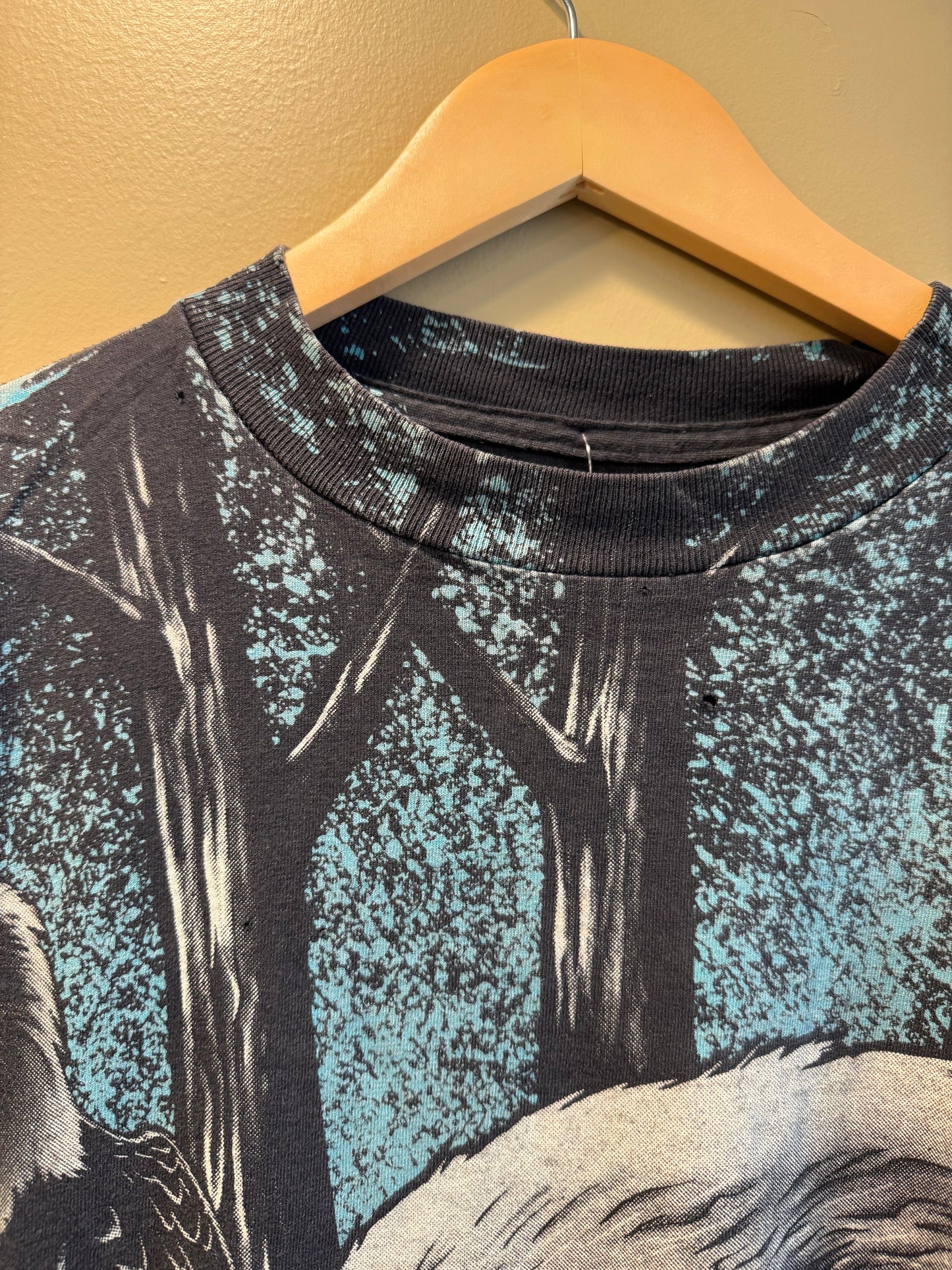 Vintage Bald Eagle Blue & Black All Over Print Nature T-Shirt- L