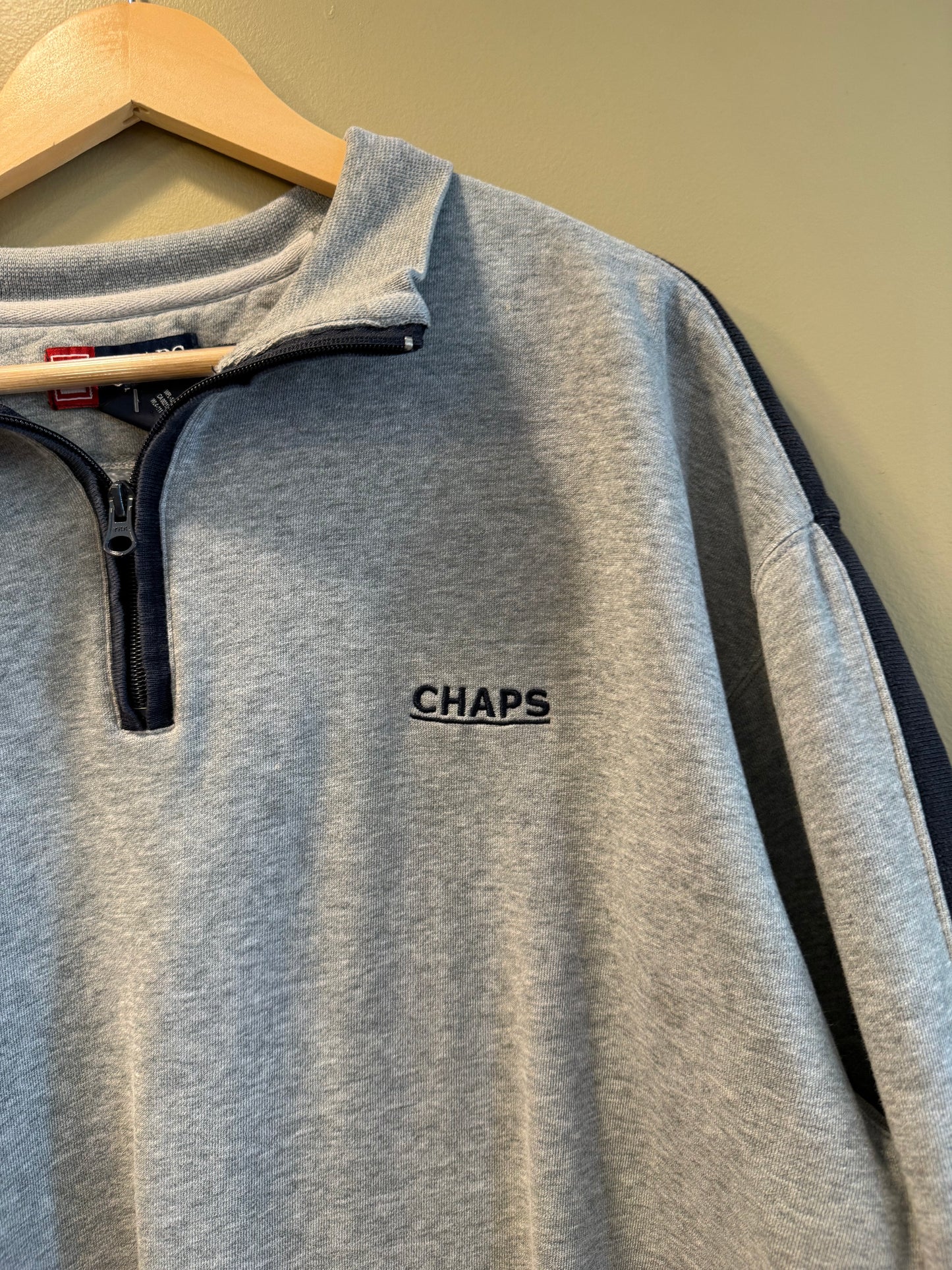 Vintage Chaps Ralph Lauren Gray & Blue Quarter-Zip Sweatshirt- XXL