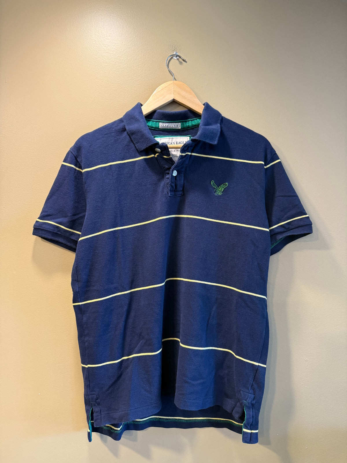 Vintage American Eagle Blue Striped Polo Shirt- M