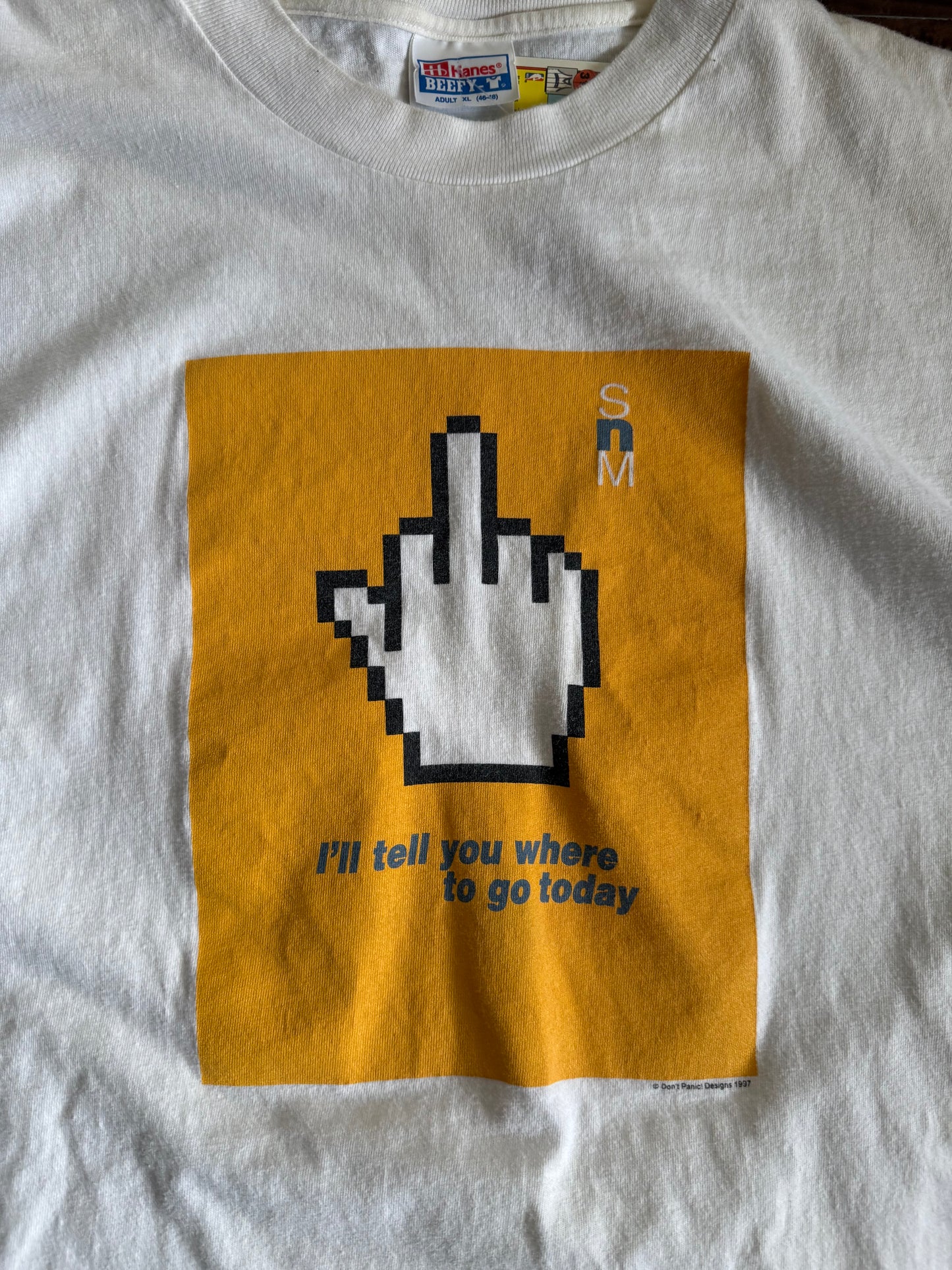 Vintage Y2K Don’t Panic Computer Middle Finger T-Shirt- L
