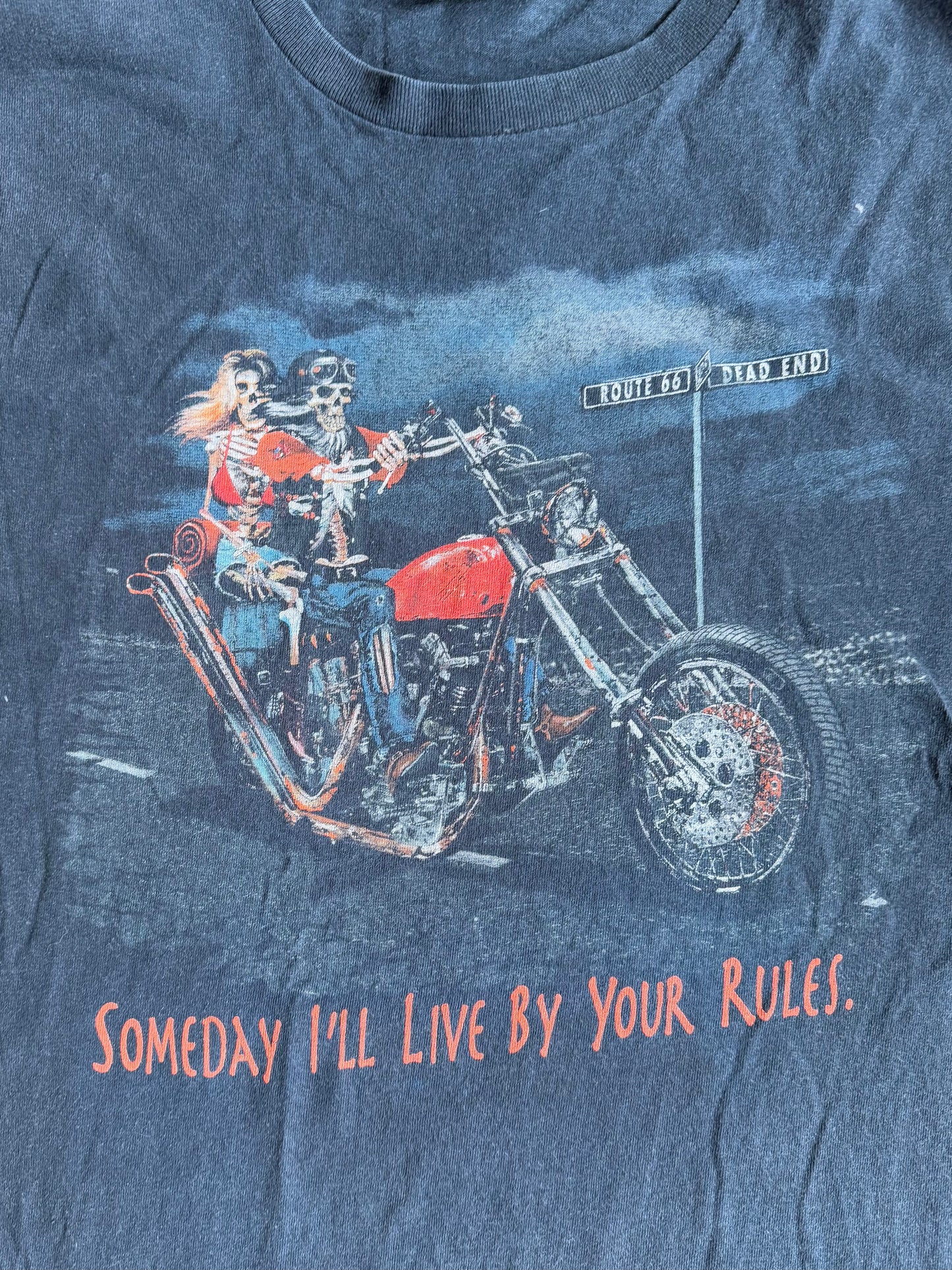 Vintage Motorcycle Biker Skeletons T-Shirt- L