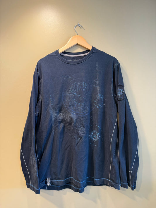 Vintage Y2K Point Zero Black Compass Long Sleeve T-Shirt- M