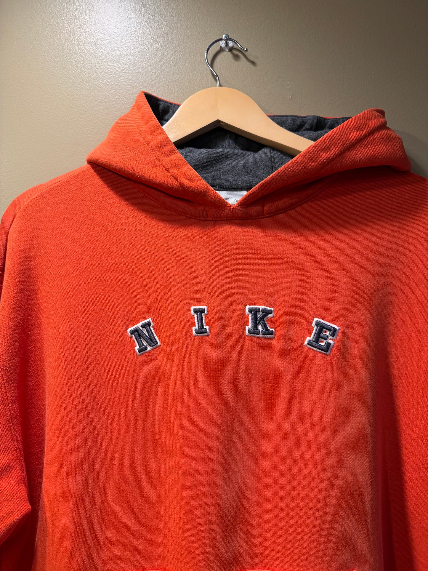 Vintage Nike Orange Spellout Hoodie Sweatshirt- XL