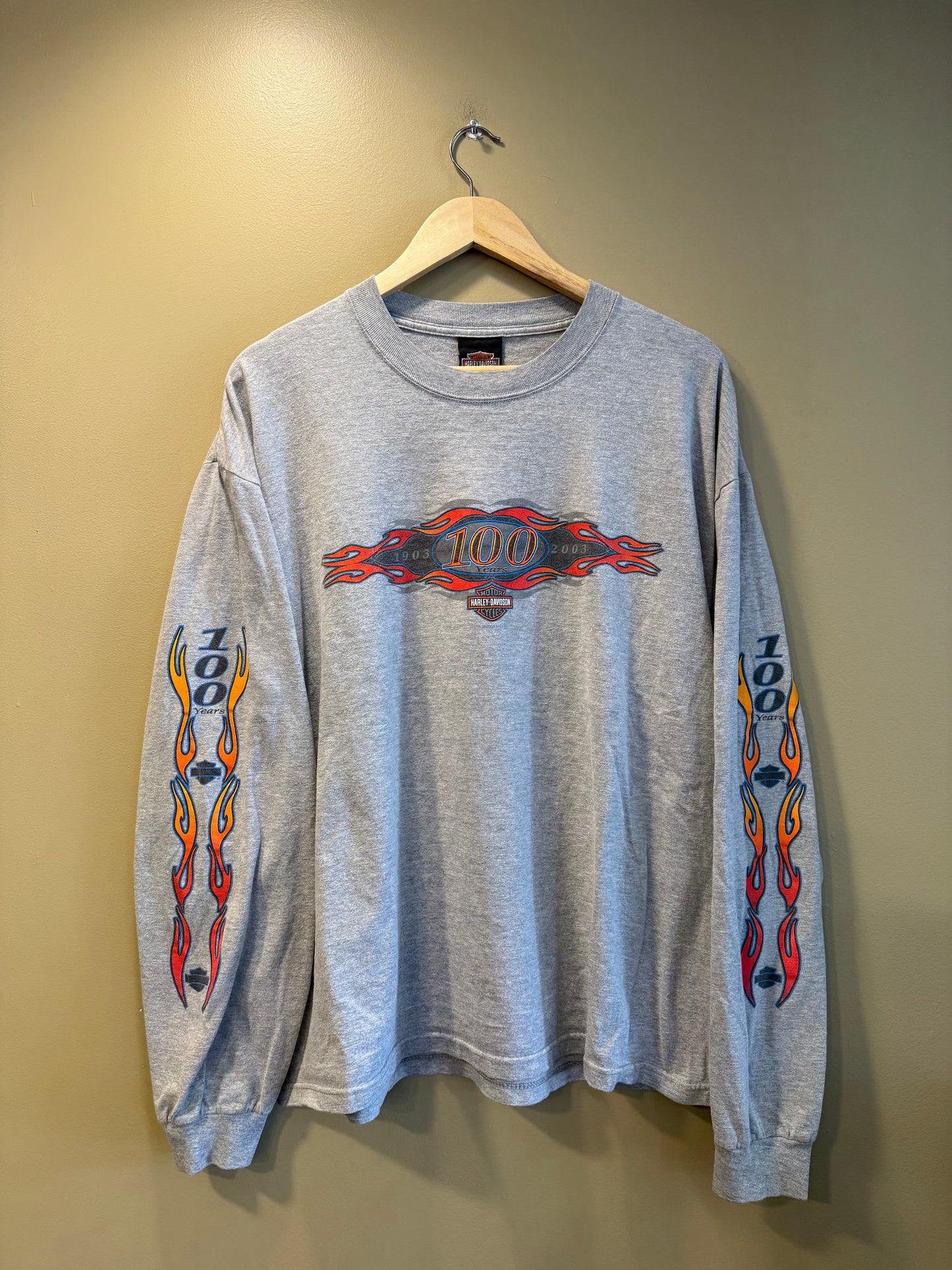 Vintage Harley Davidson Gray Flames Long Sleeve T-Shirt- XL