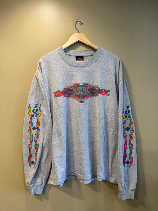 Vintage Harley Davidson Gray Flames Long Sleeve T-Shirt- XL