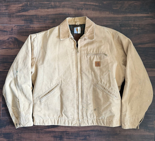 Vintage Carhartt J43WET Tan Flannel Lined Detroit Jacket- L