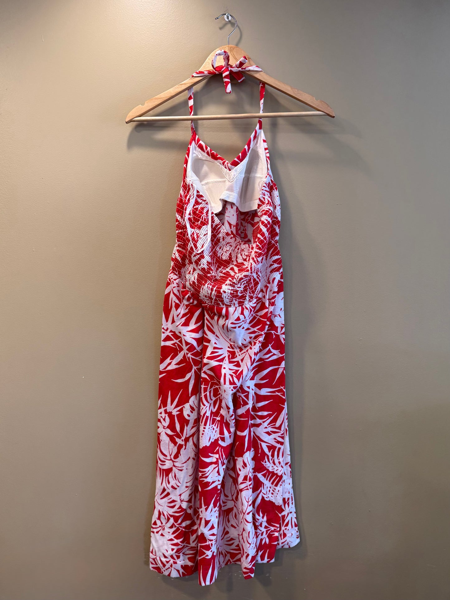 Vintage 70s Sears Red & White Floral Dress- S/M