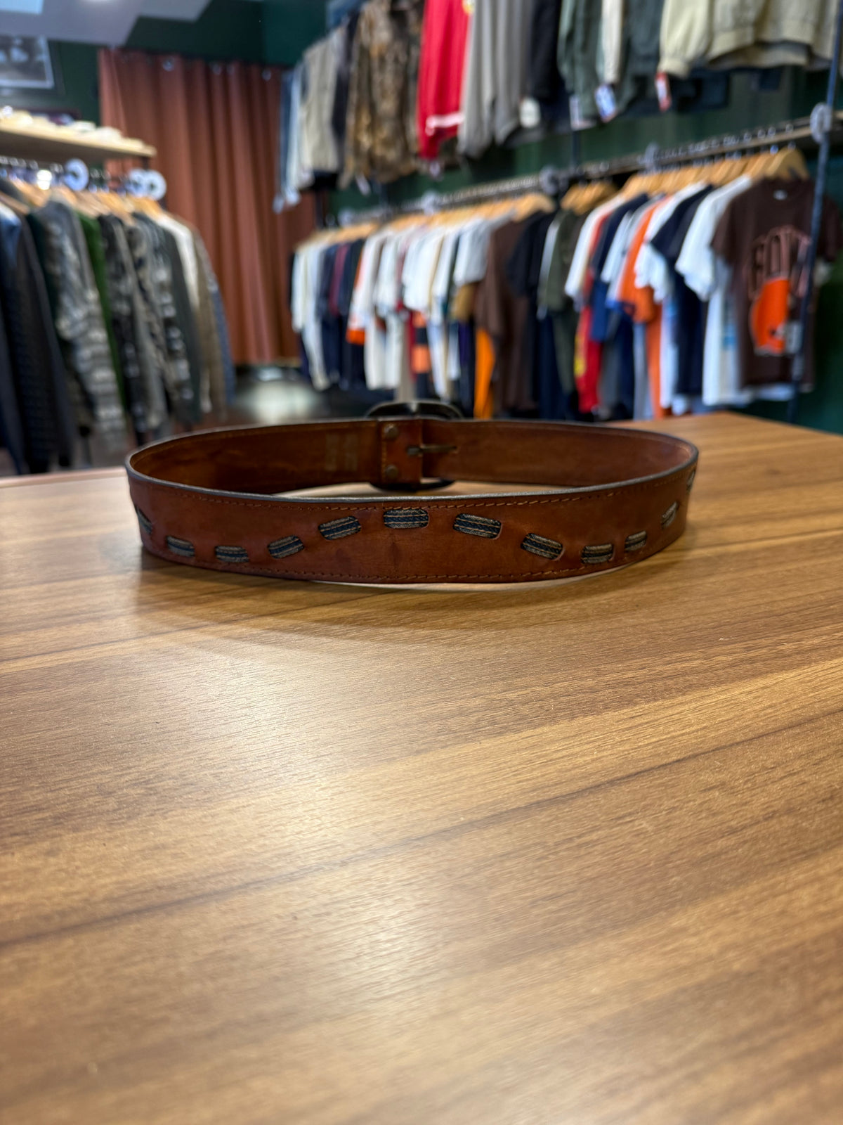 Vintage 70s Levi’s Leather Denim Loop Belt- 28 to 32