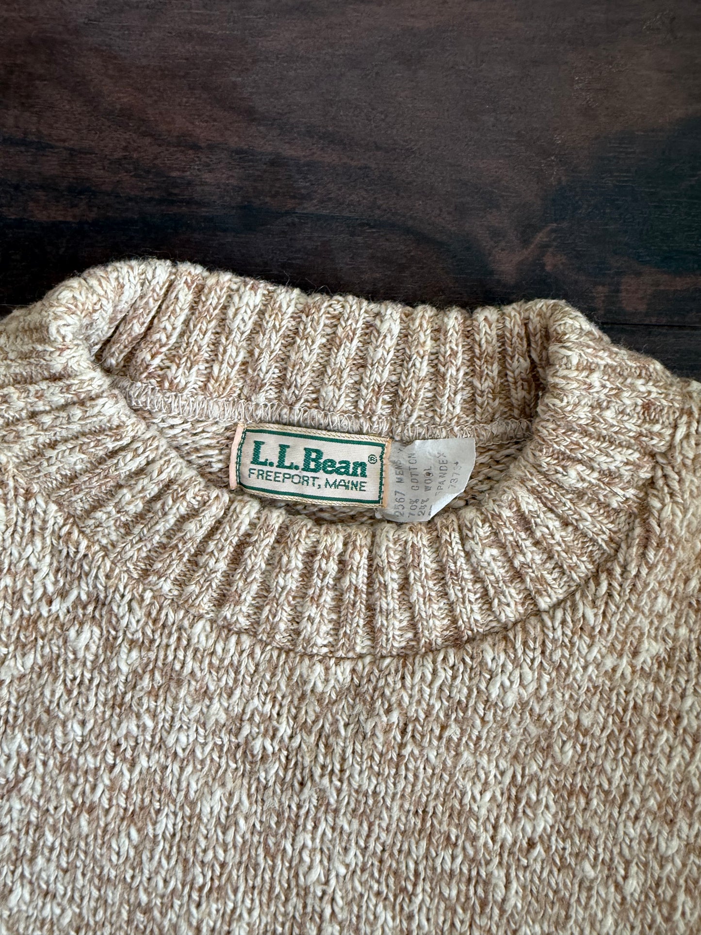 Vintage L.L. Bean Neutral Cotton Wool Blend Sweater- L