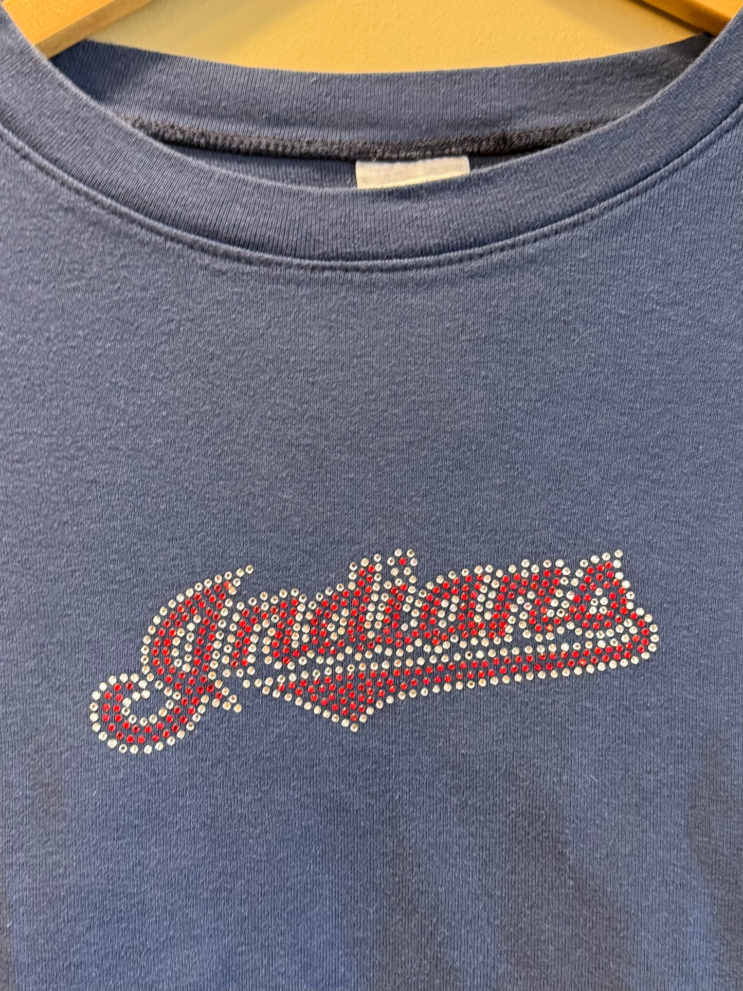 Vintage Y2K Cleveland Indians Women’s Bedazzled Baby Tee T-Shirt- L