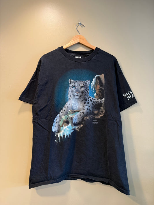 Vintage Snow Leopard Nature Black T-Shirt- XL