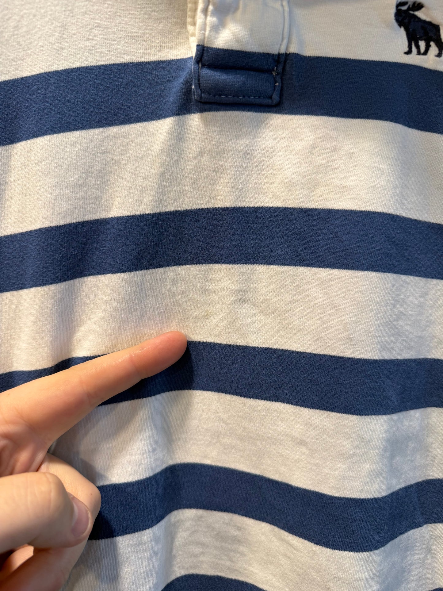 Vintage Abercrombie & Fitch Blue & White Striped Polo Shirt- L